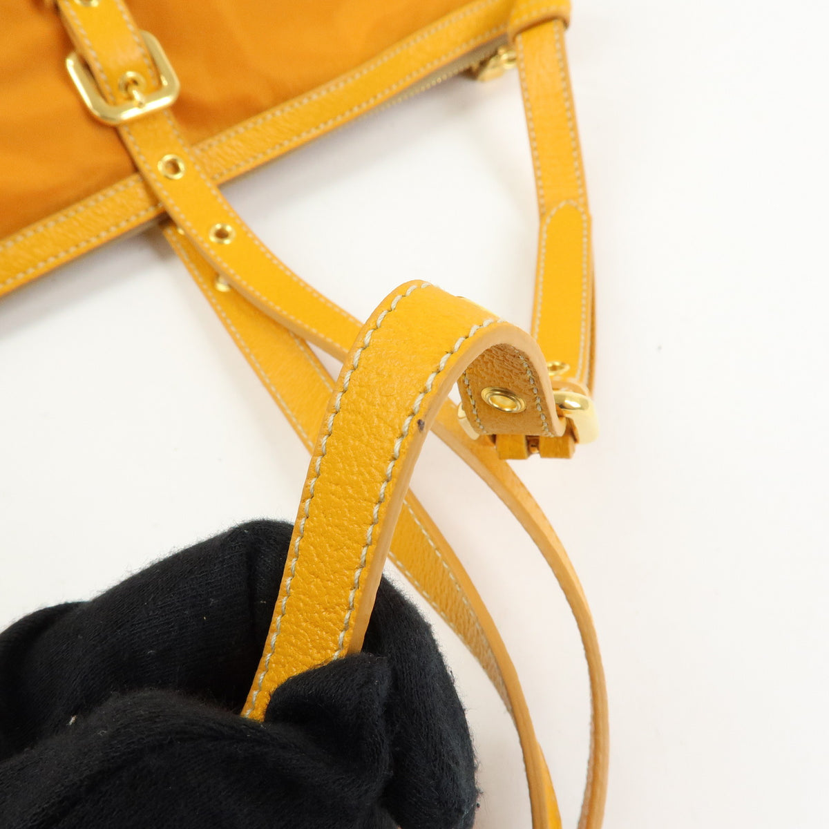 PRADA Triangle Logo Nylon Leather Tote Bag Shoulder Bag Orange BR4253