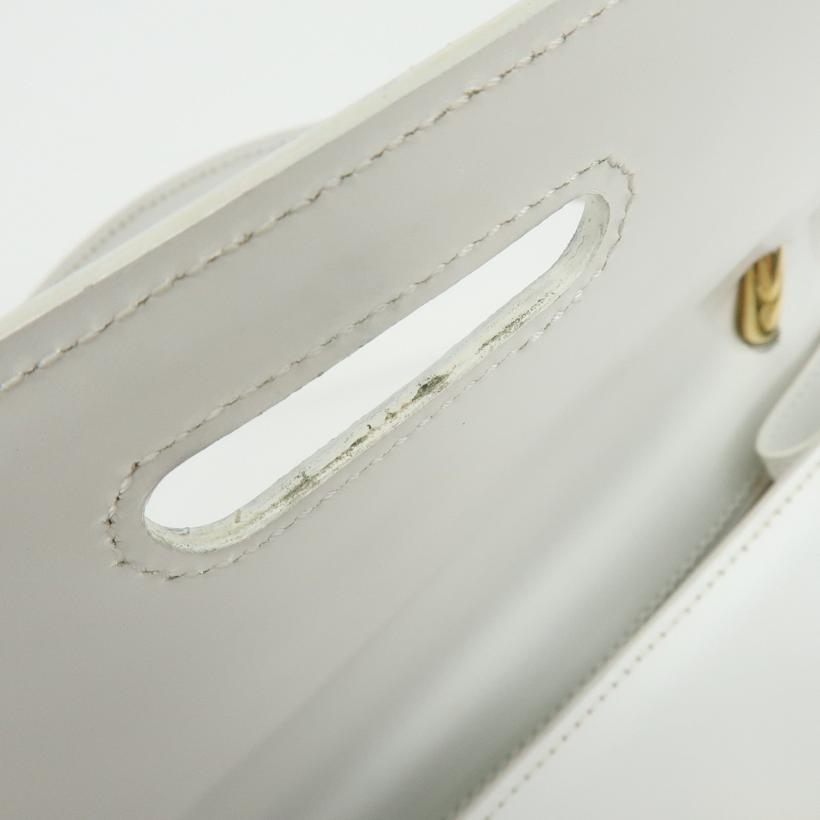 CELINE Leather Top Handle 2Way Bag Hand Bag Shoulder Bag White