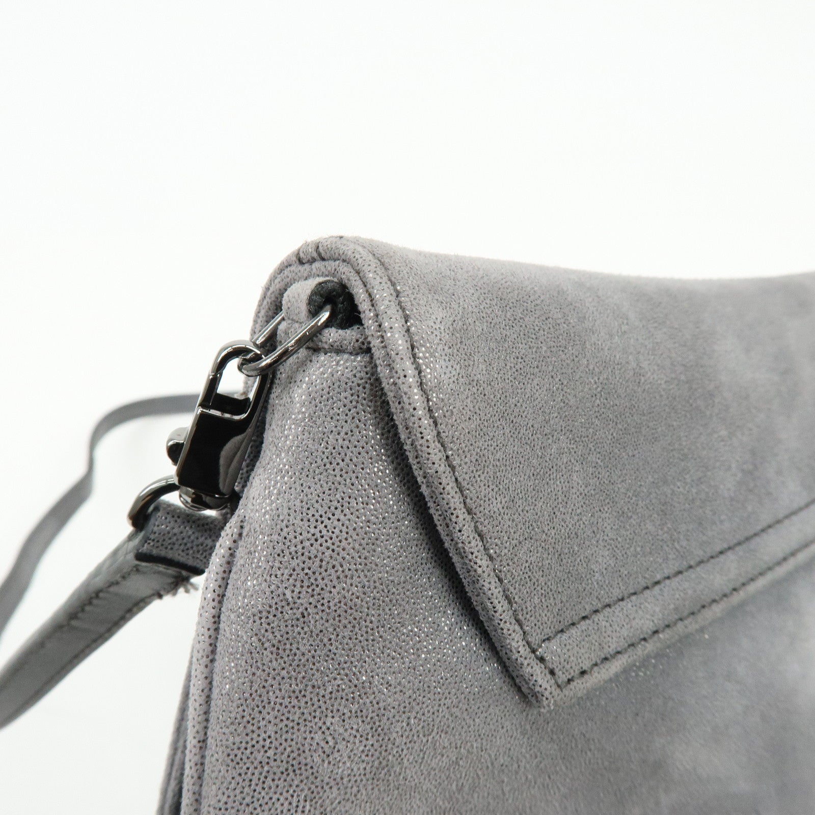 Ferragamo Vara Ribbon Leather Shoulder Bag Clutch Bag Metallic Gray