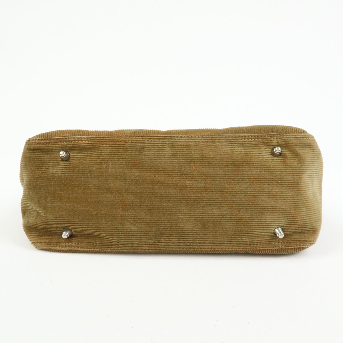 FENDI Corduroy Leather Hand Bag Mini Tote Bag Khaki 26693