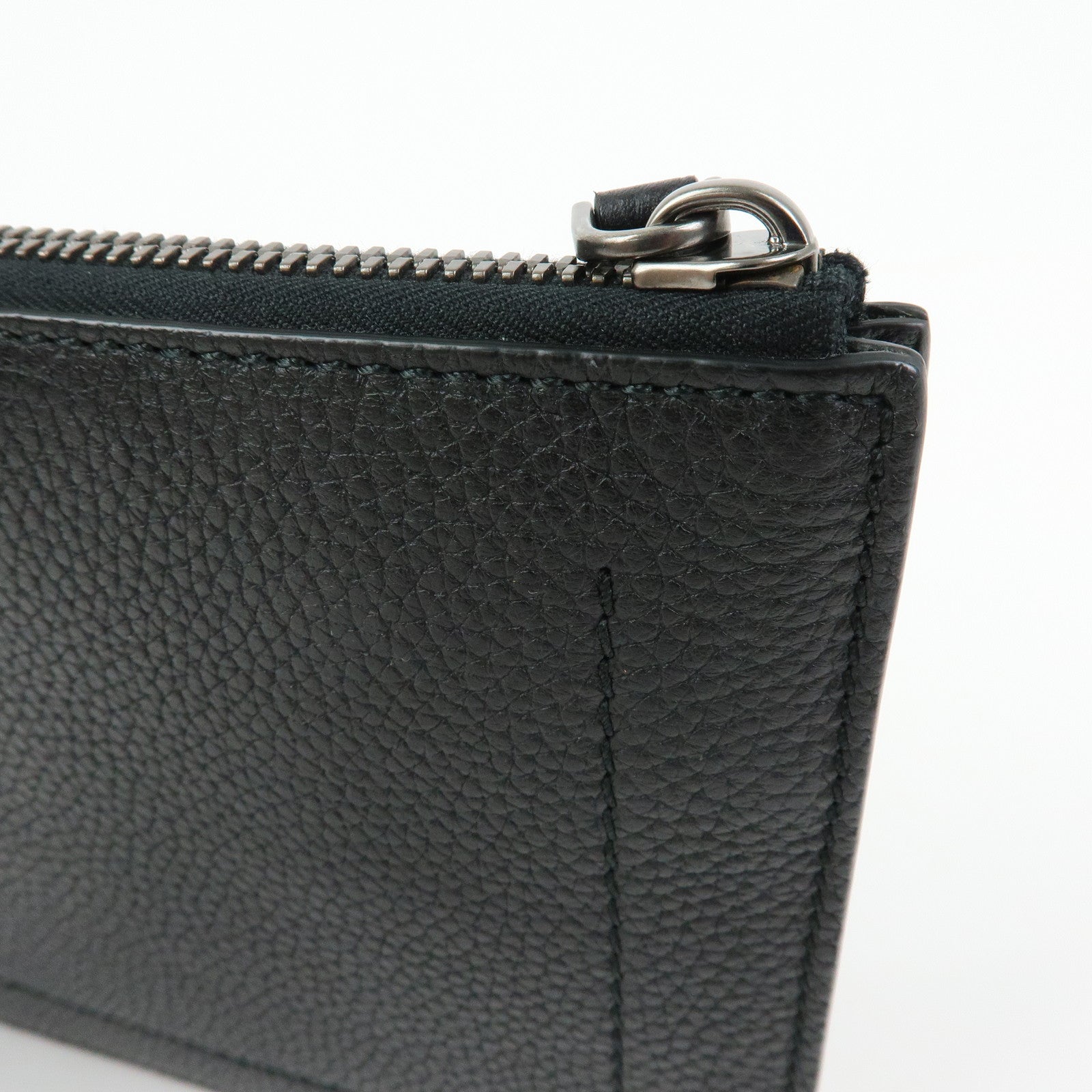 Ferragamo Leather Clutch Bag Flat Pouch Purse Black