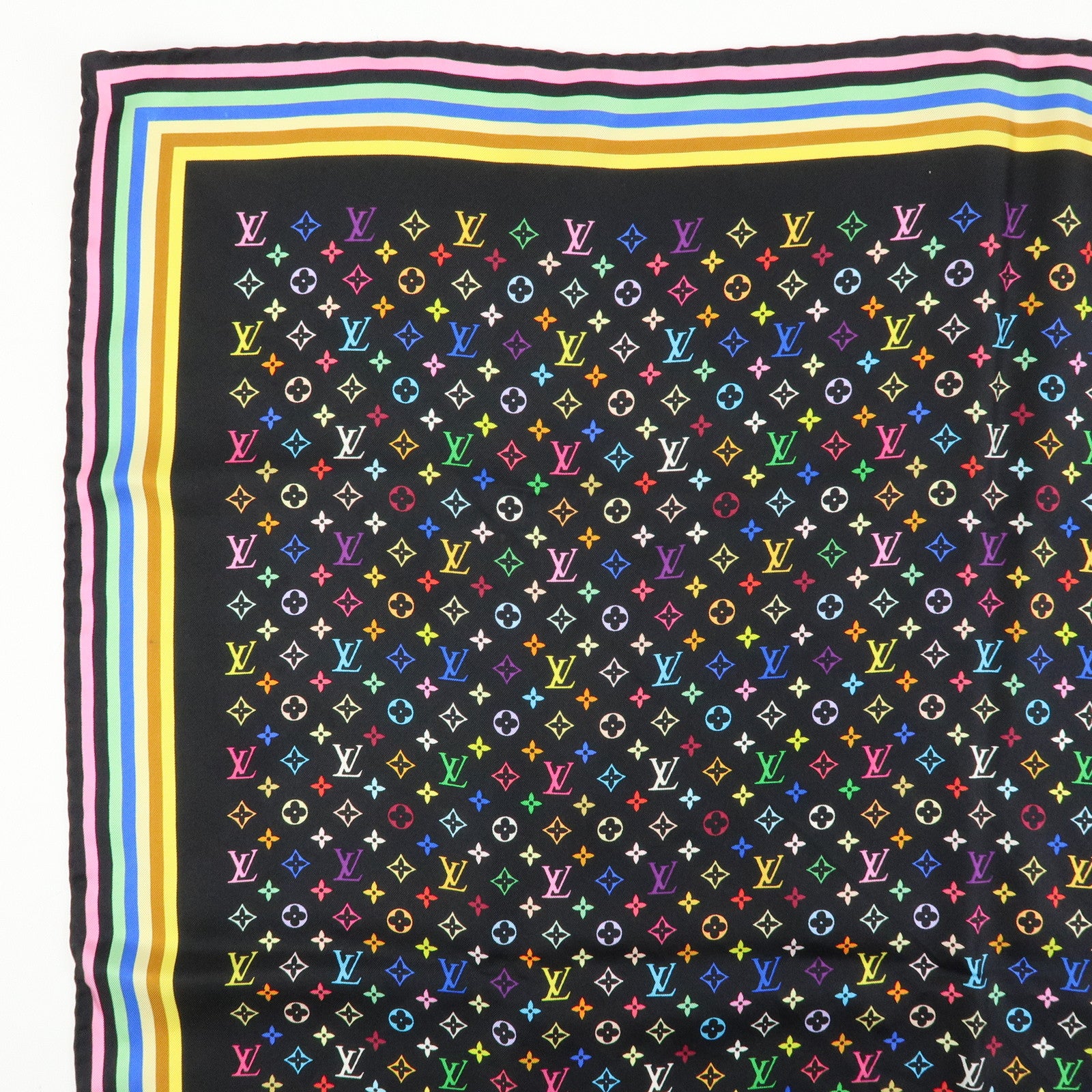 Louis Vuitton Monogram Silk 100% Scarf Multicolor Black M71914