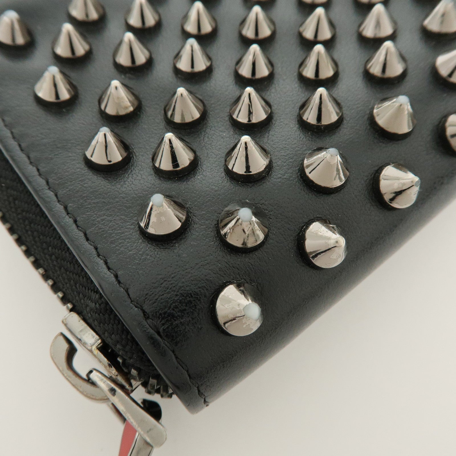 Christian Louboutin Studs Leather Round Zippy Compact Wallet Black