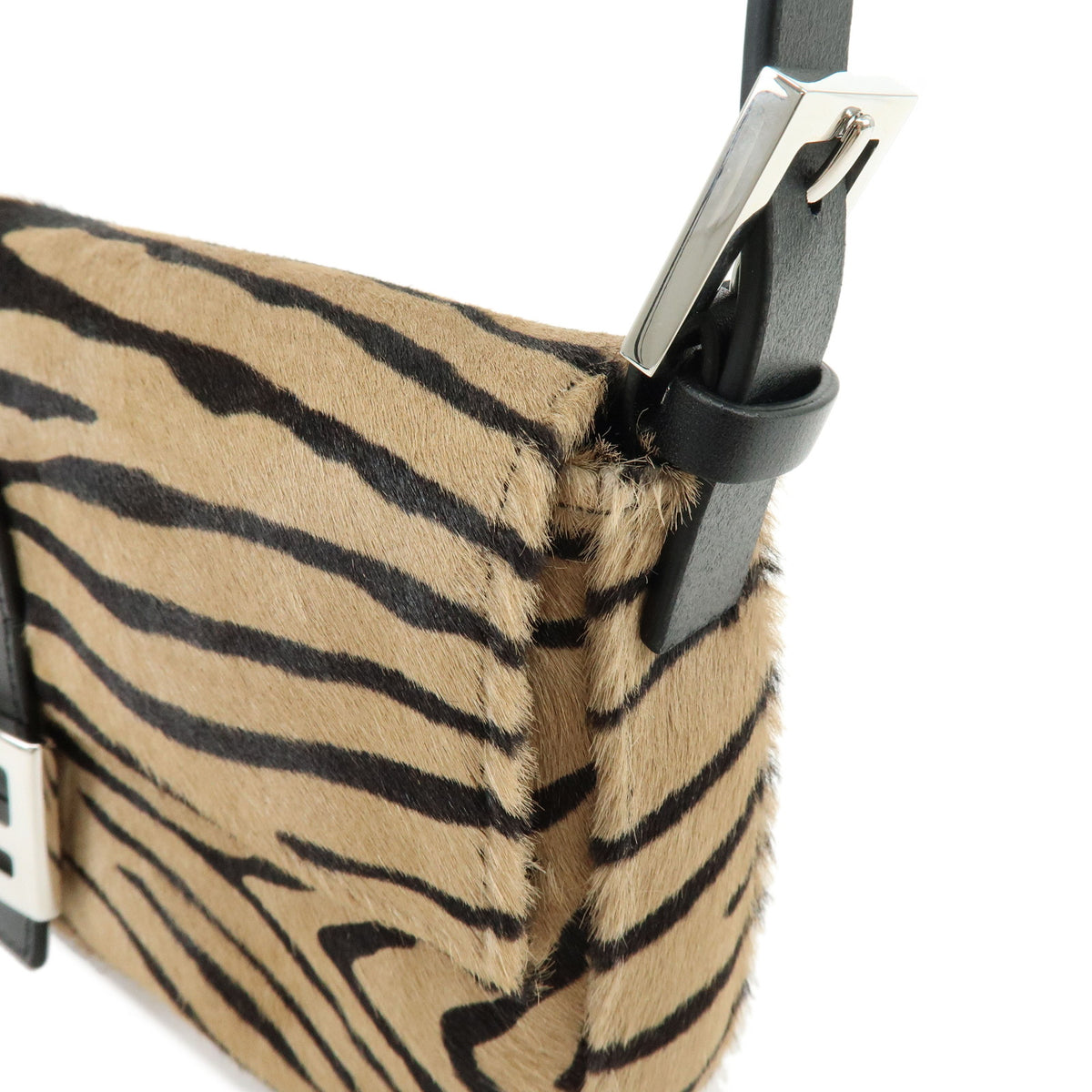 FENDI Baguette Unborn Calf Leather Hand Bag Tiger Print Brown 8BR850