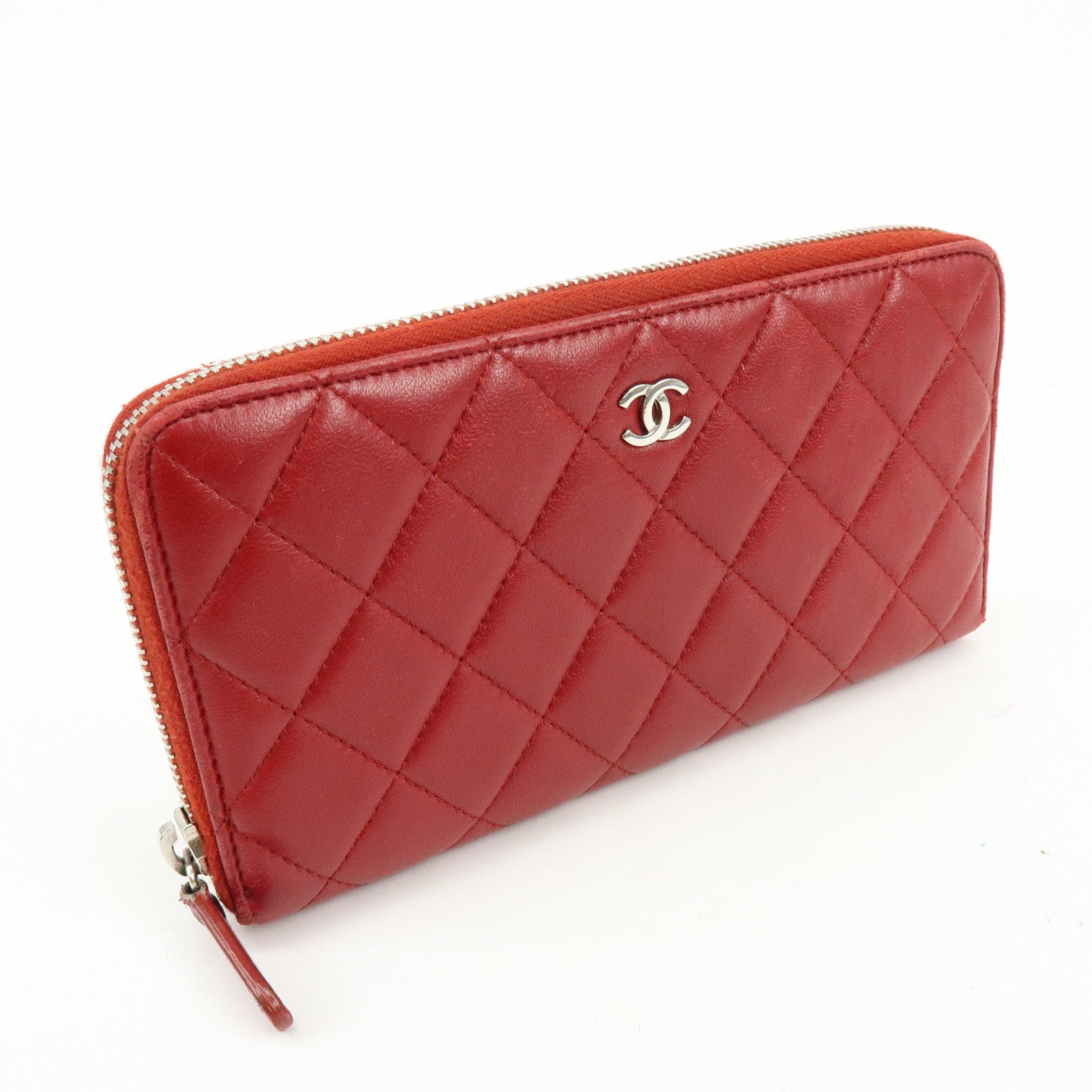 CHANEL COCO Mark Matelasse Round Zippy Long Wallet Red A50097