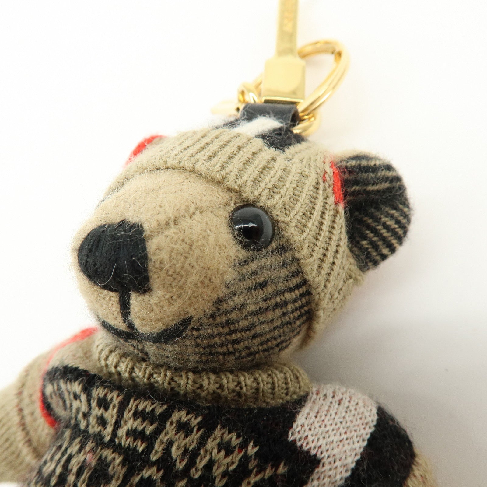 Burberry Teddy Bear Cashmere Wool Leather Bag Charm Key Holder Beige