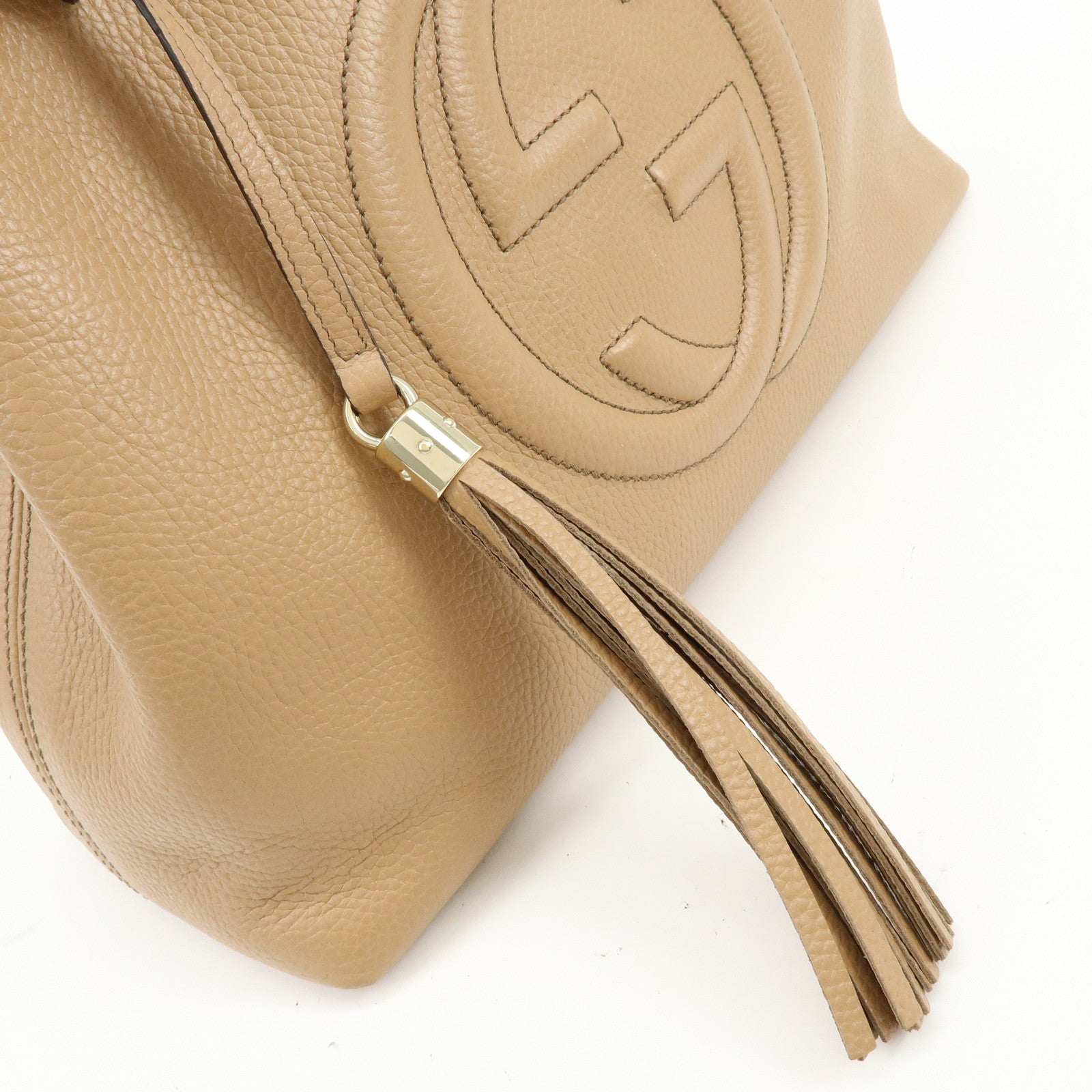 GUCCI SOHO Interlocking G Leather Chain Shoulder Bag Beige 536196