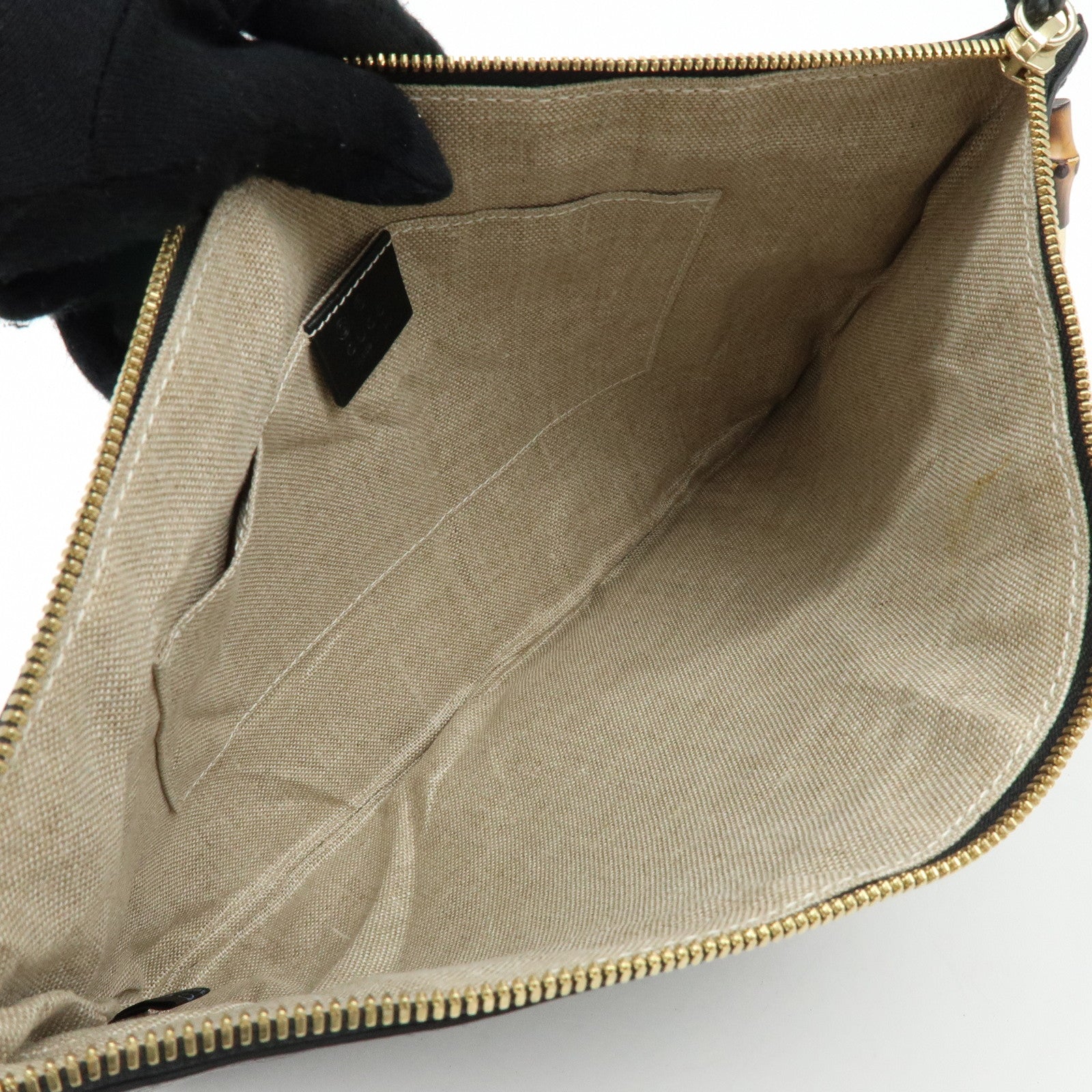GUCCI Bamboo Leather Clutch Bag Flat Pouch Black 449653