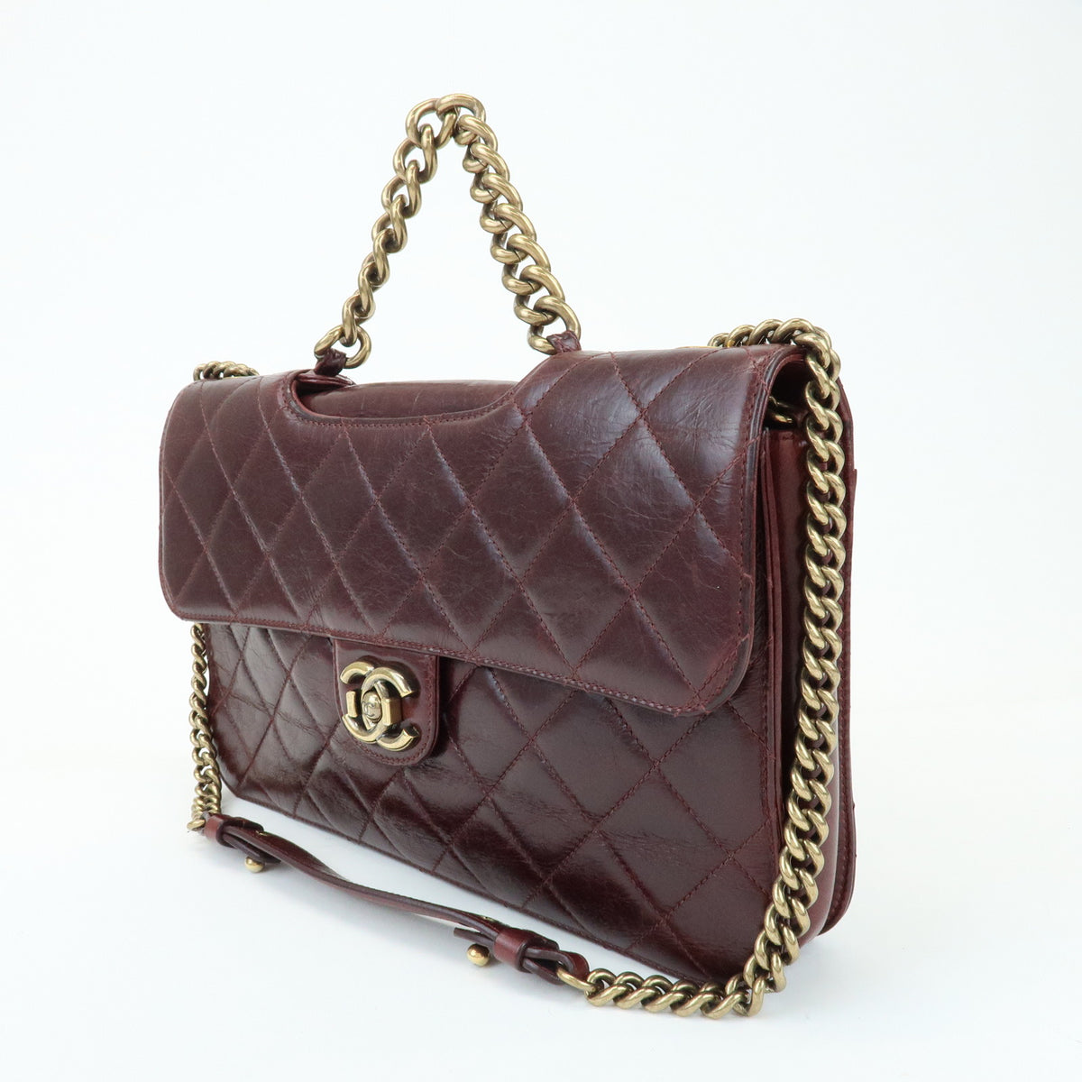 CHANEL Matelasse COCO Mark Leather Chain Shoulder Bag Burgundy