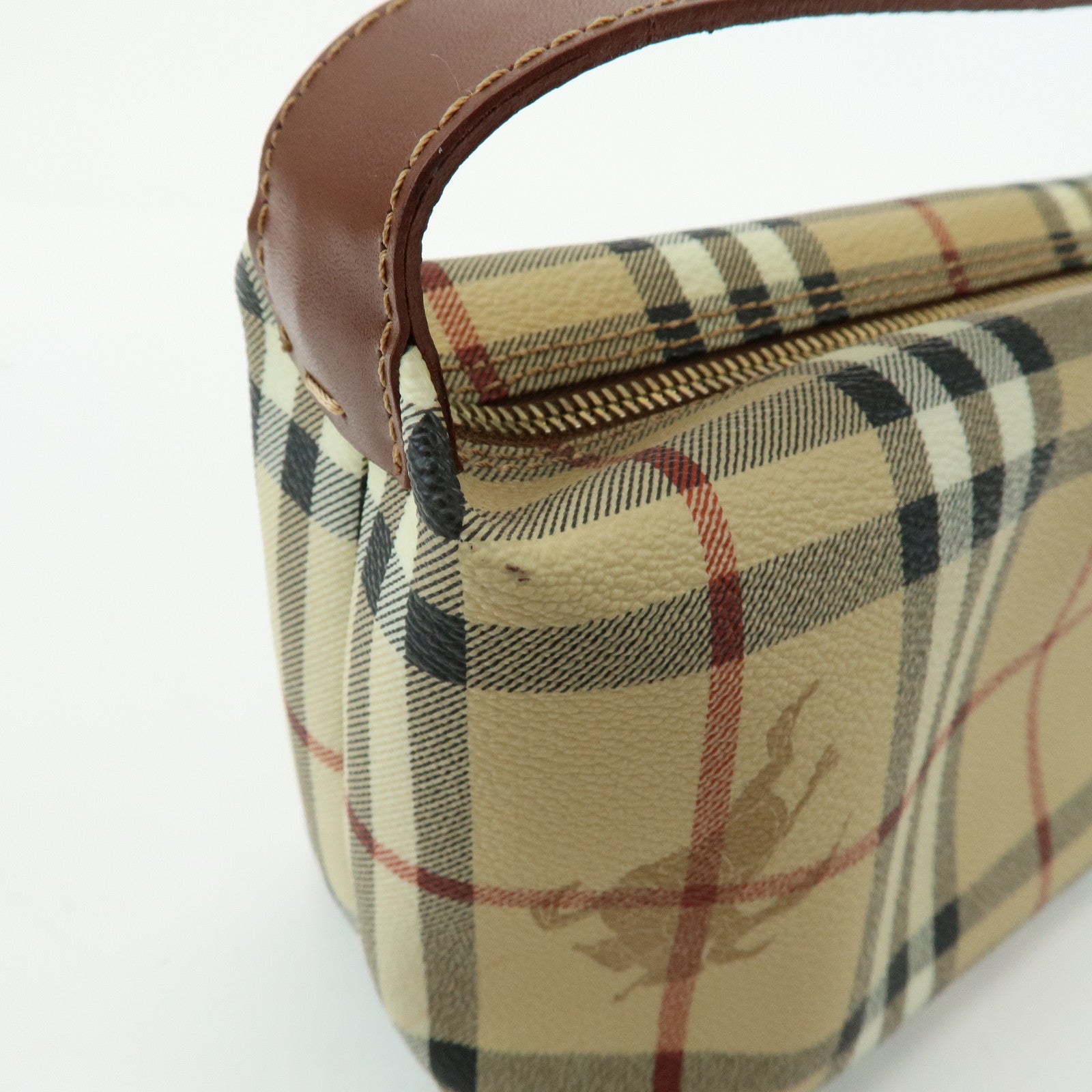 BURBERRY Nova Plaid PVC Leather Hand Bag Pouch Beige