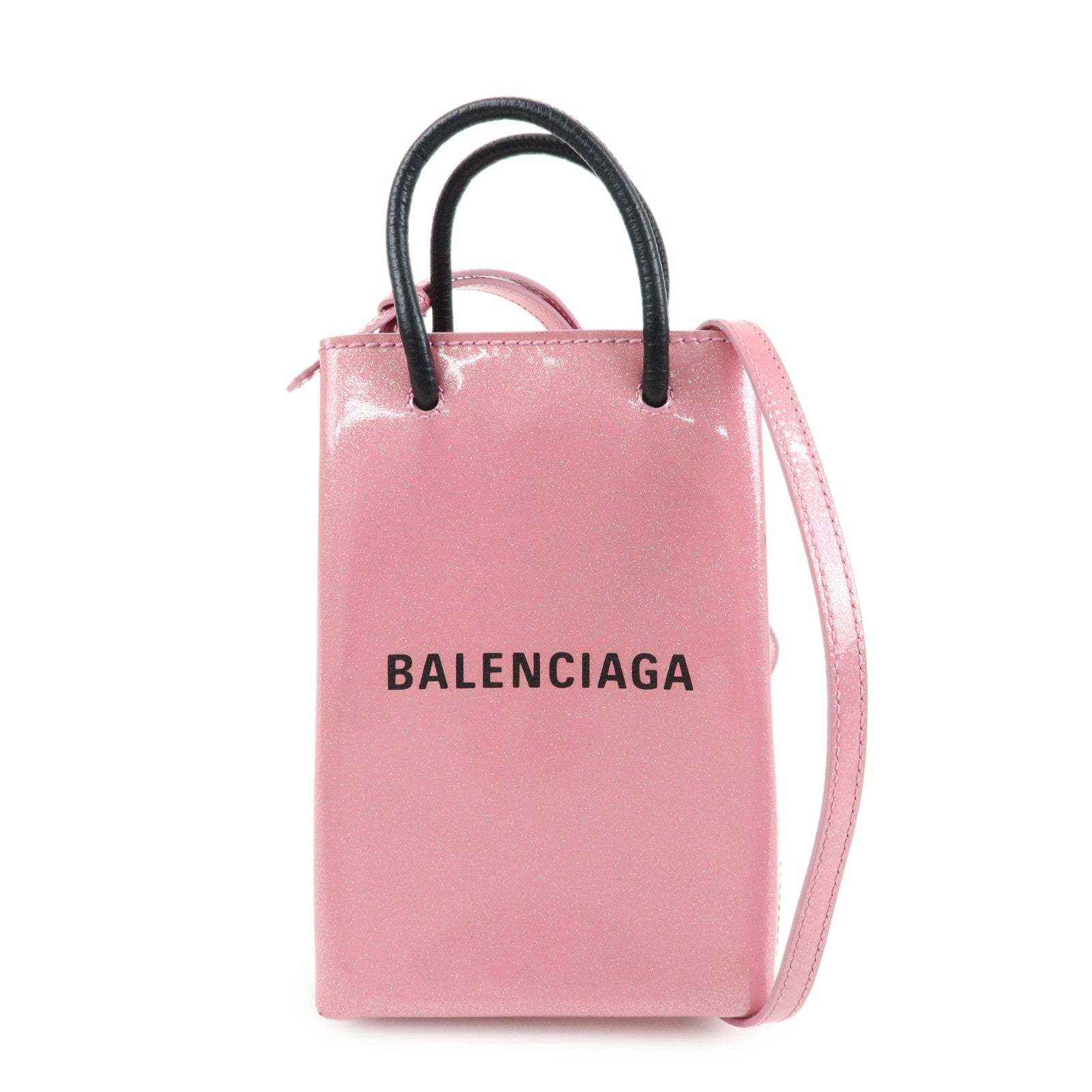 BALENCIAGA Patent Leather Shopping Phone Holder 2Way Bag Pink 593826