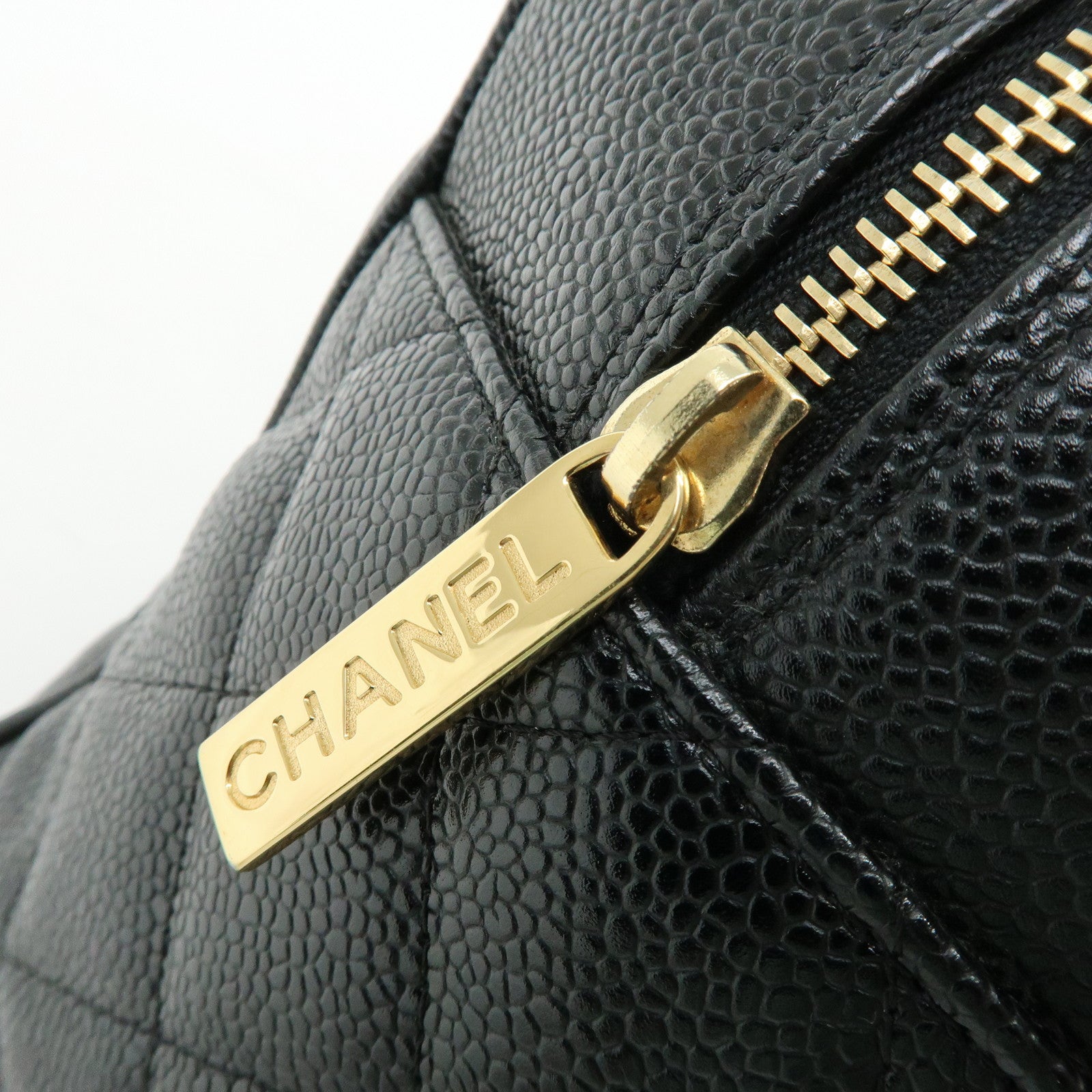 CHANEL Matelasse Caviarskin Leather Boston Bag Black