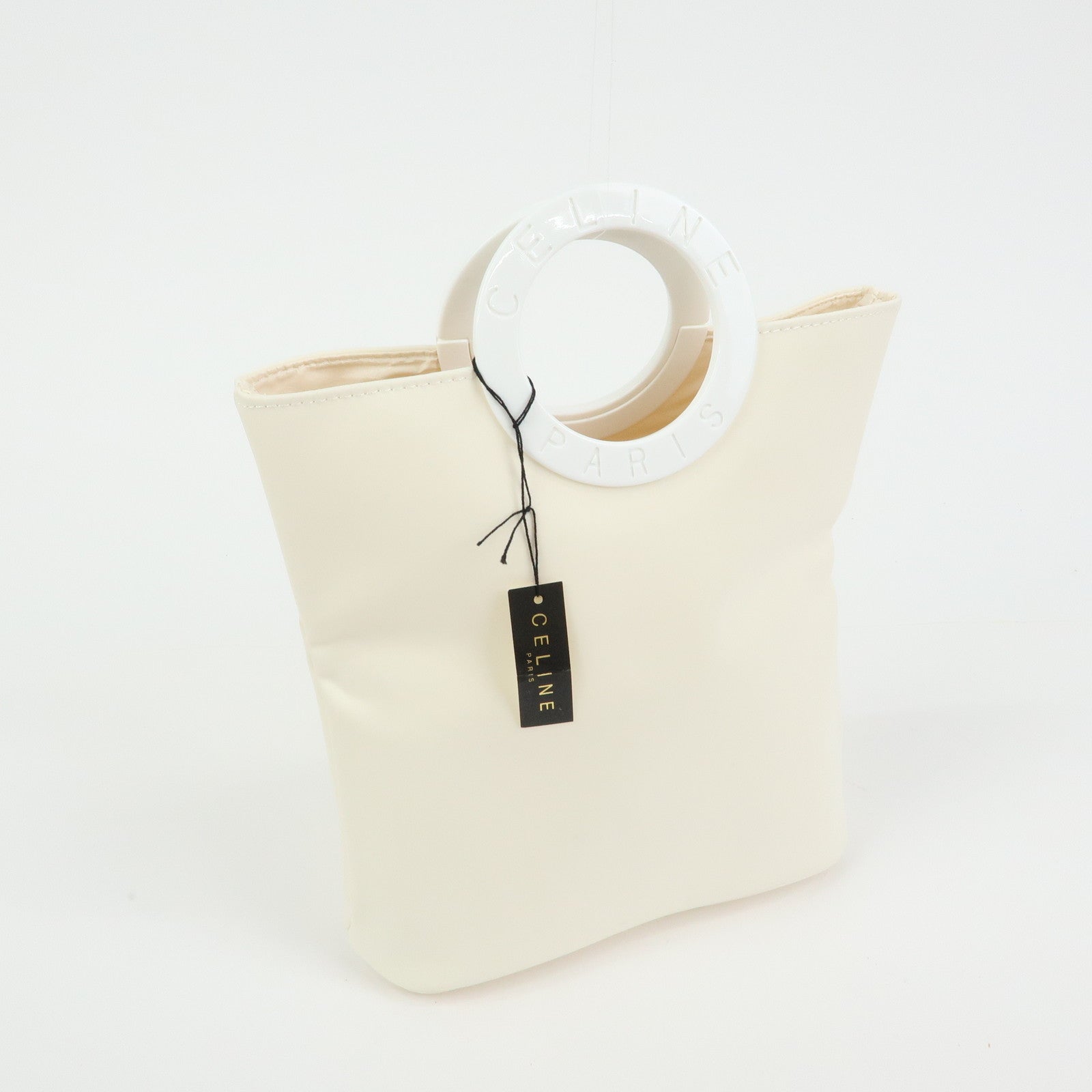 Celine Circle Logo Nylon Cotton Hand Bag Off White Yellow Multicolor
