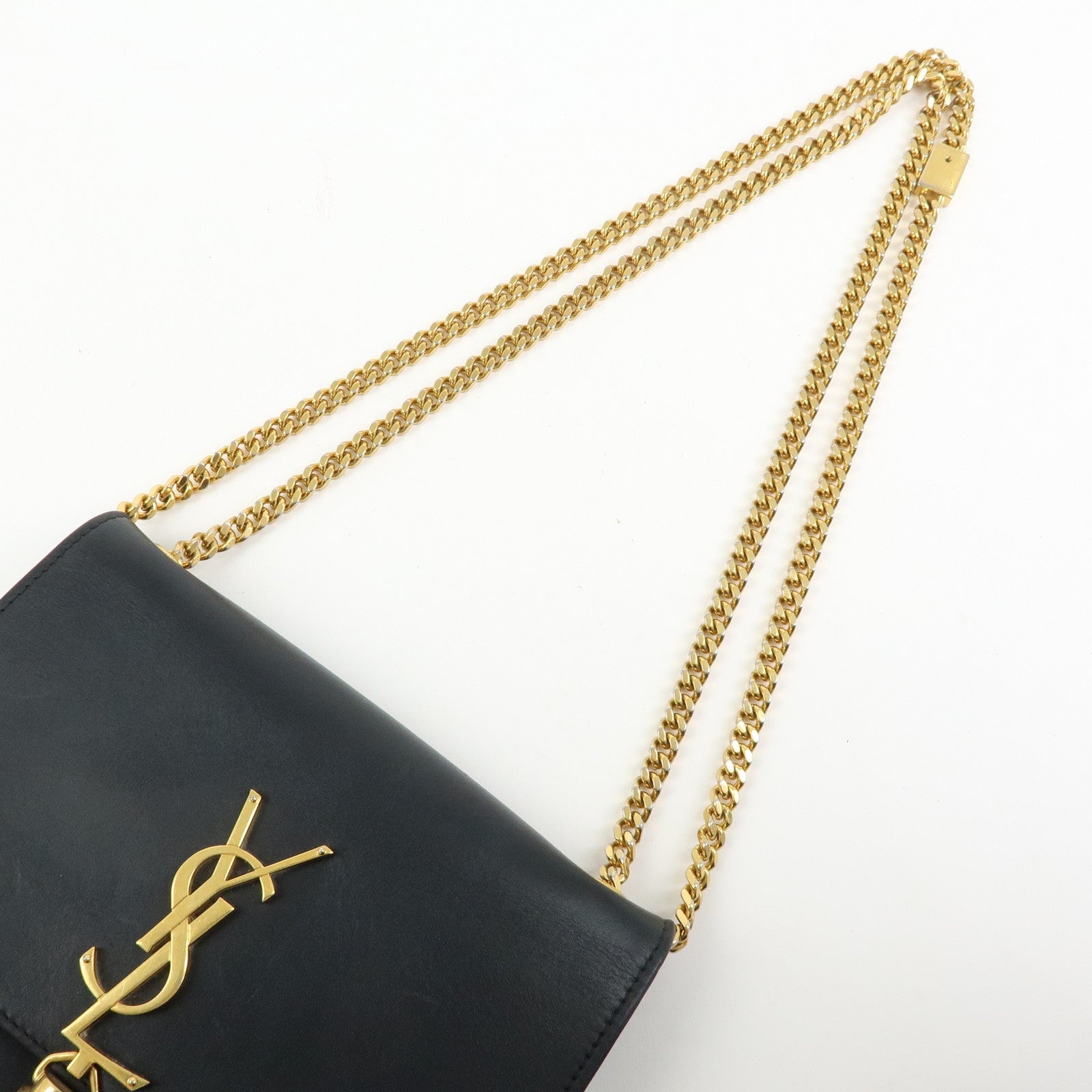 SAINT LAURENT PARIS Leather Chain Shoulder Bag Black 474366