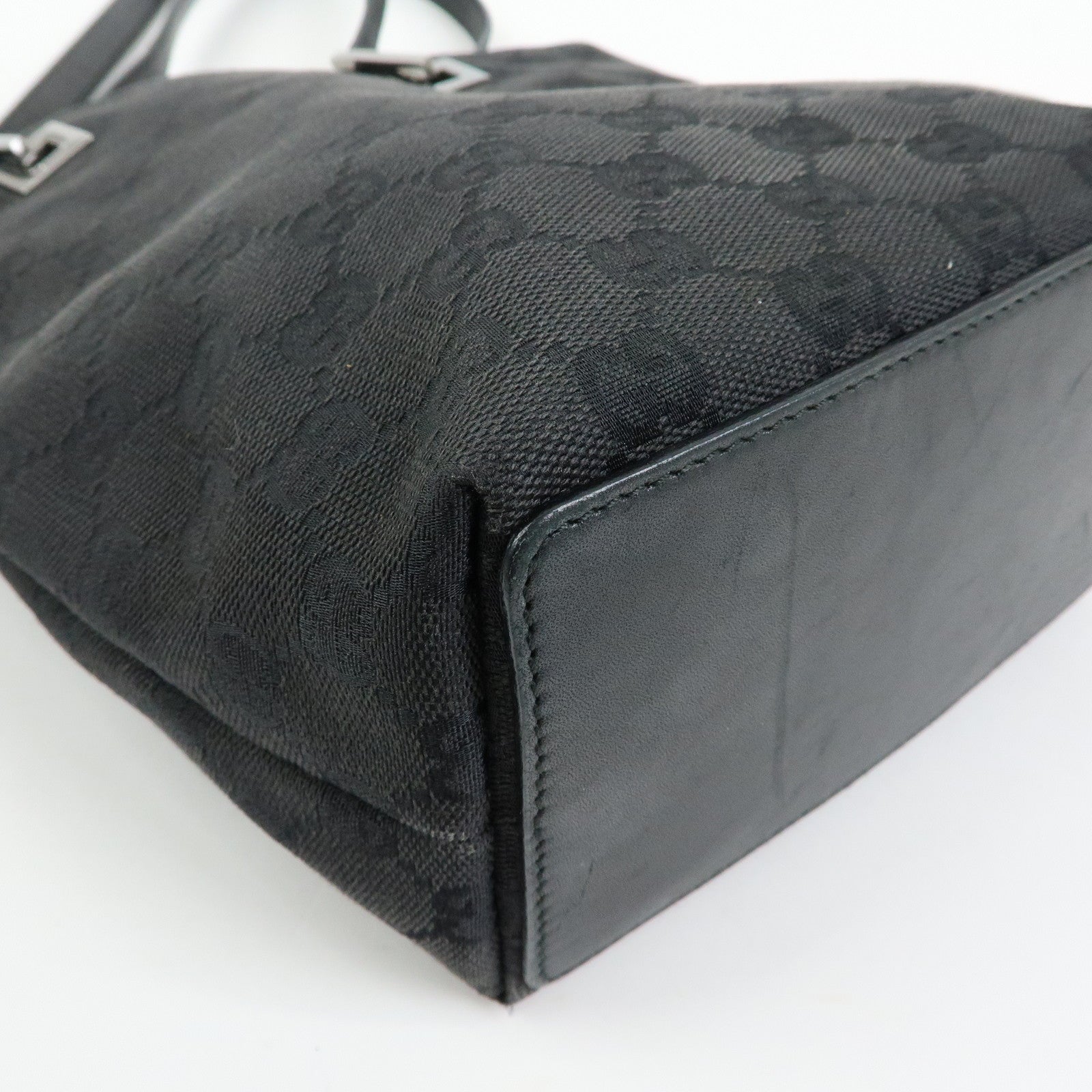 GUCCI GG Canvas Leather Tote Bag Hand Bag Shoulder Bag Black 31244