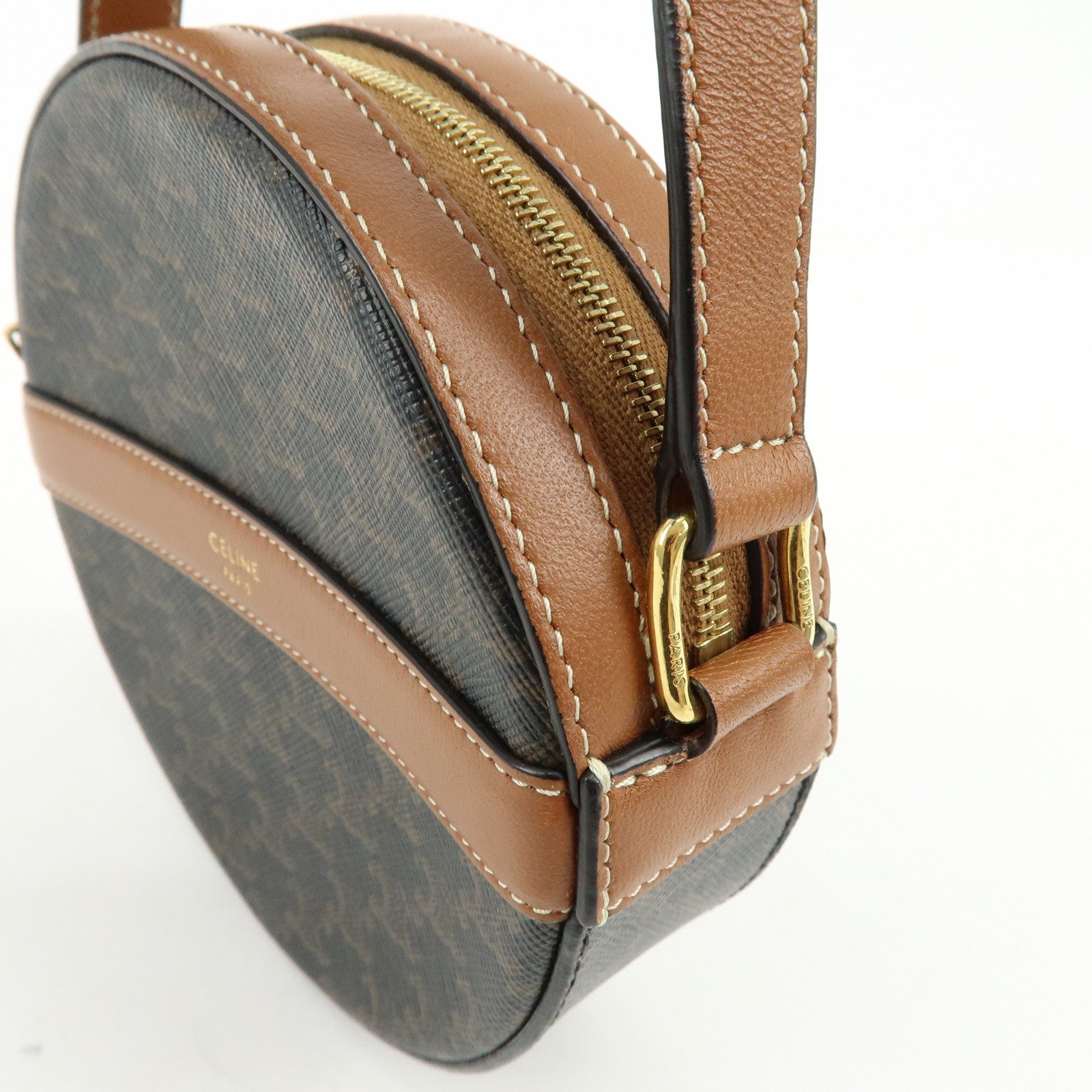 CELINE Triomphe PVC Leather Round Shoulder Bag Round Purse Brown