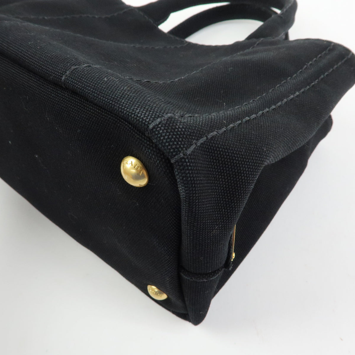 PRADA Triangle Logo Canapa Mini Canvas 2Way Hand Bag Black White 1BG439
