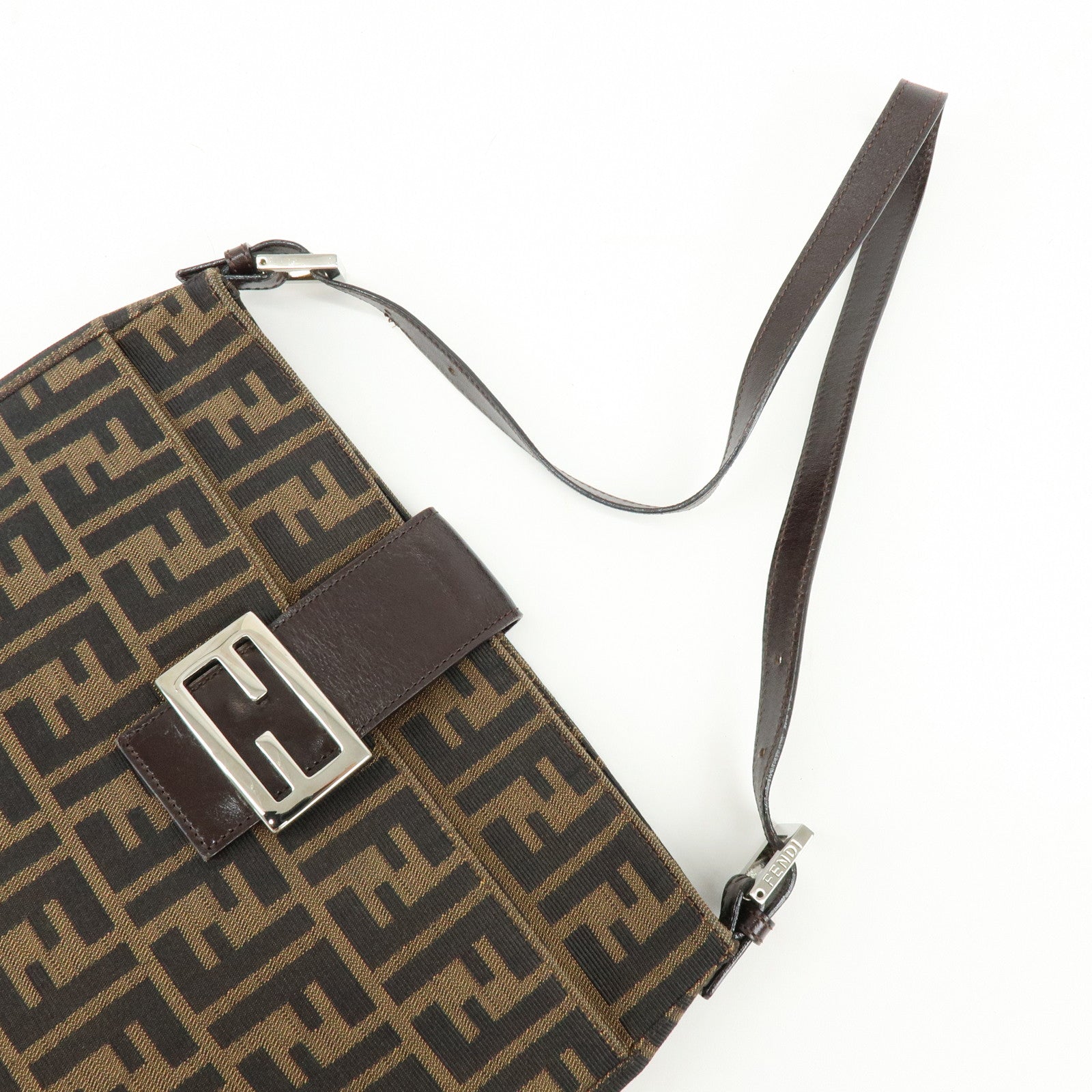 FENDI Zucca Canvas Leather Shoulder Bag Brown Black 26727