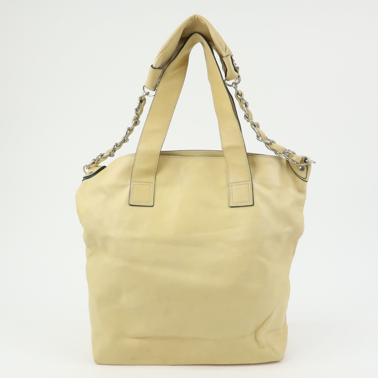 CHANEL COCO Mark Calf Leather 2Way Bag Hand Bag Shoulder Bag Beige