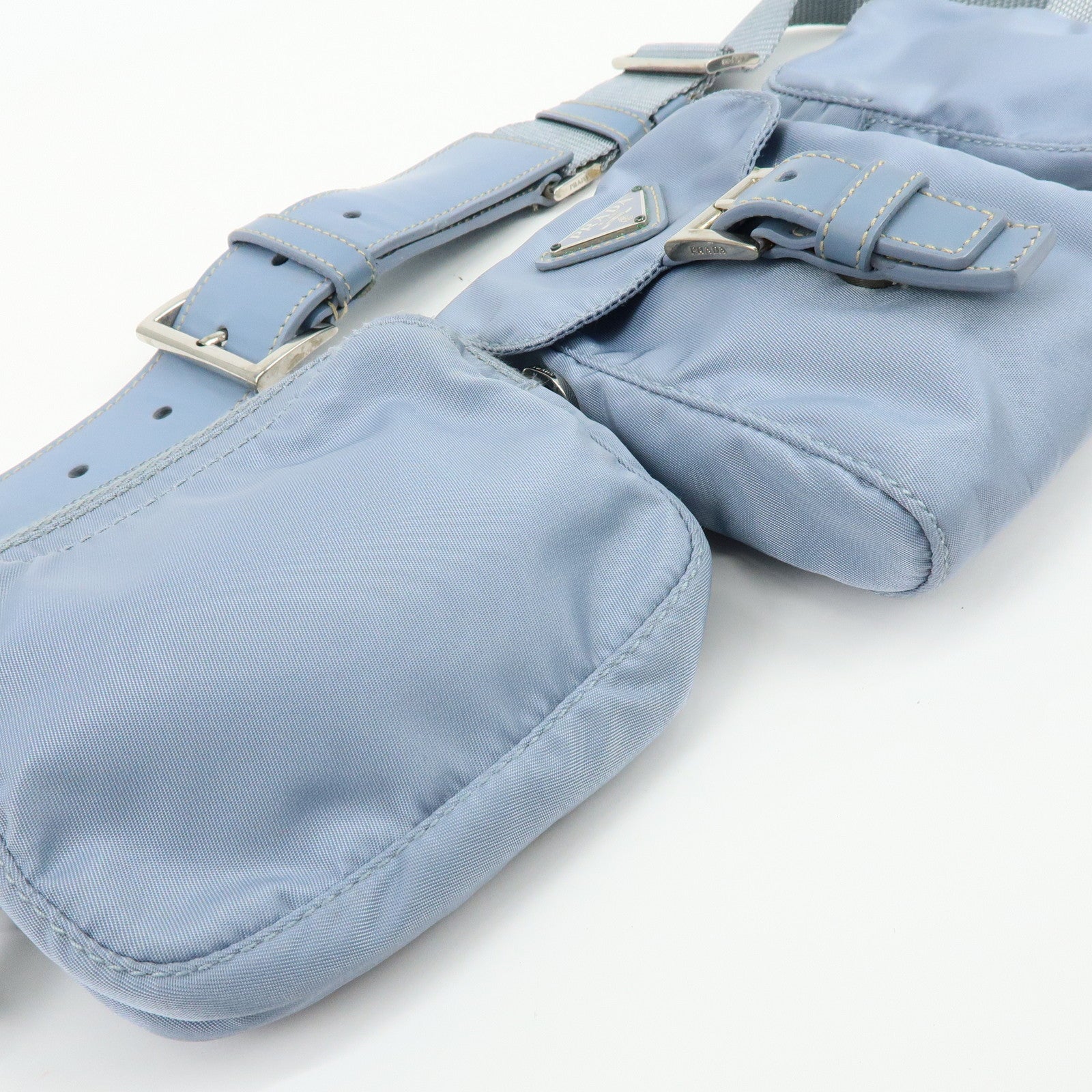 PRADA Triangle Logo Nylon Leather Waist Bag Body Bag Light Blue