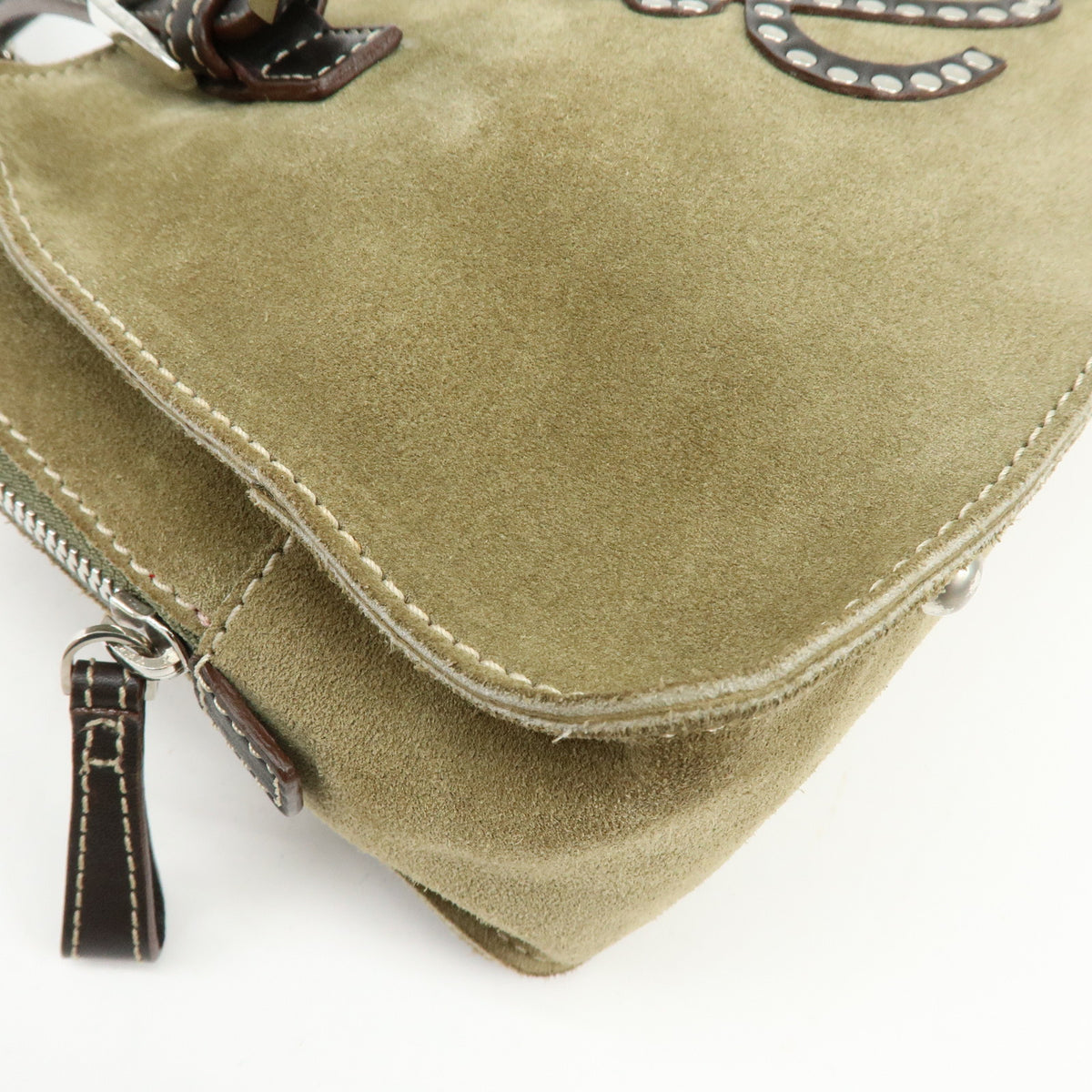 LOEWE Anagram Suede Leather Hand Bag Tote Bag Studs Khaki Brown