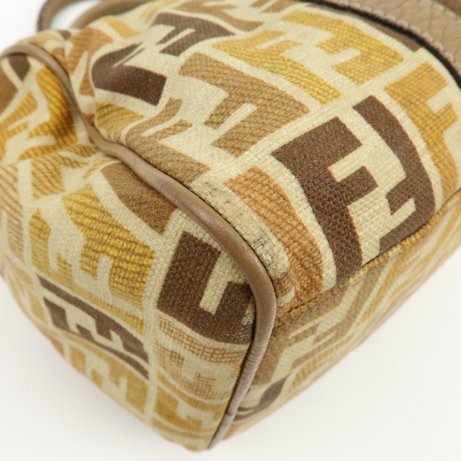 FENDI Zucca Seleria Canvas Leather 2Way Bag Shoulder Bag Brown Beige