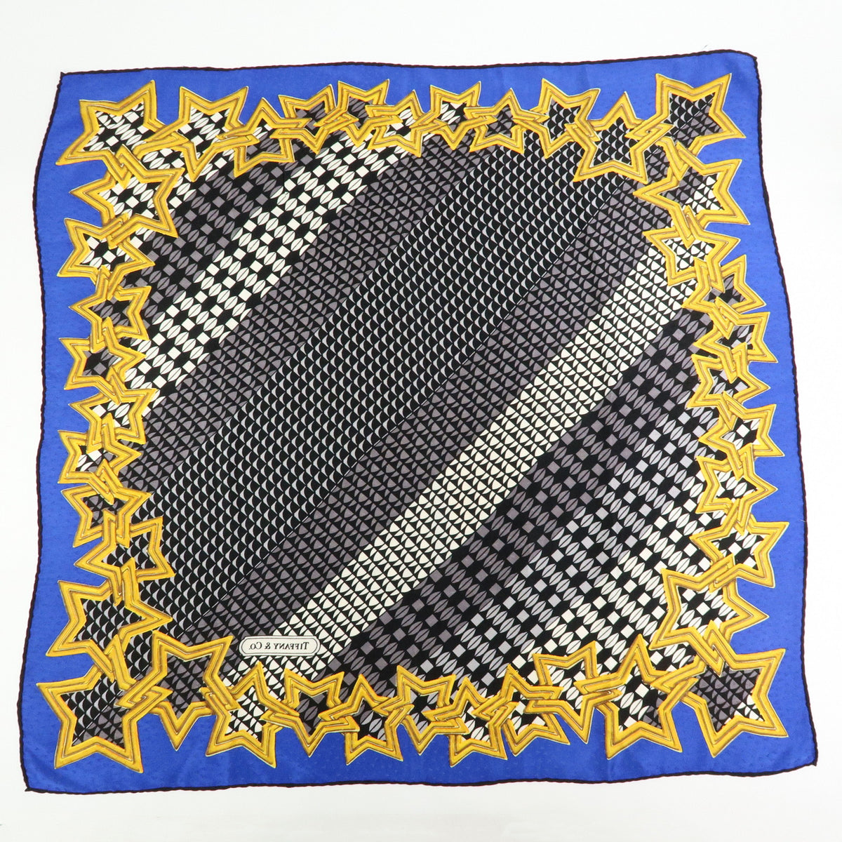 Tiffany & Co Lot of 2 Silk 100% Scarf Ribbon Star Motif Black Pink Blue
