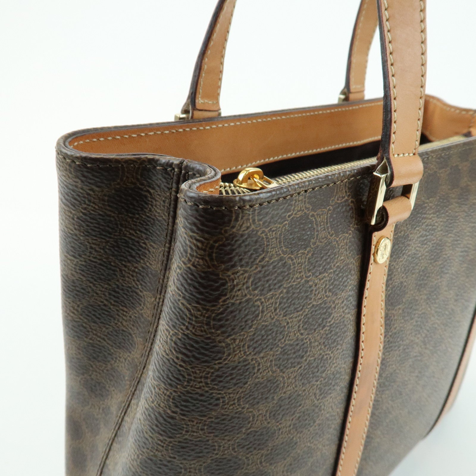 CELINE Macadam Leather Hand Bag Tote Bag Brown