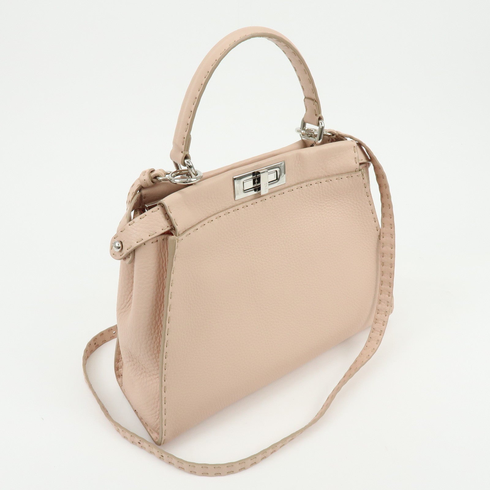 FENDI Peekaboo Calf Leather 2Way Shoulder Hand Bag Pink 8BN226