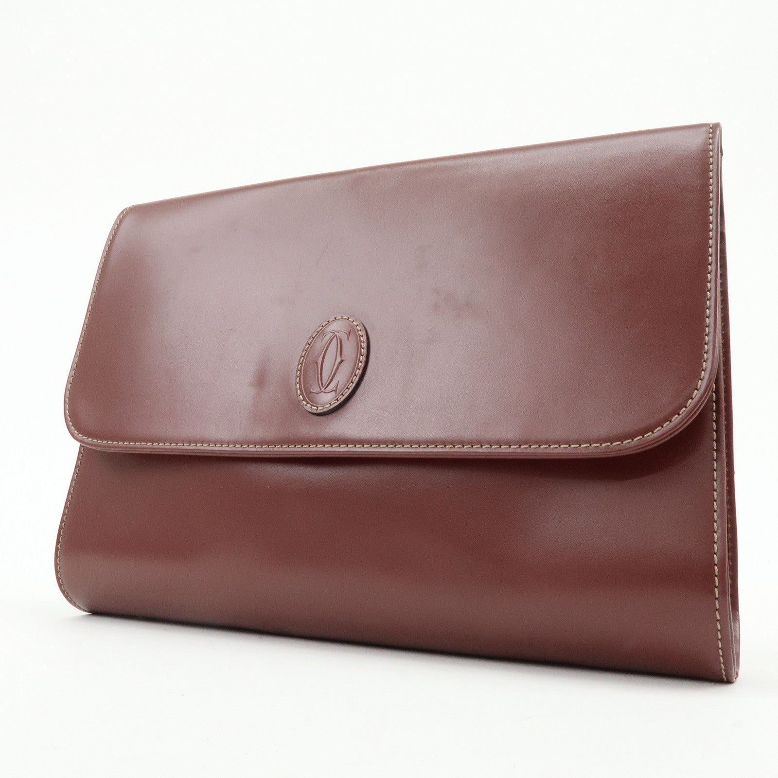 Cartier Must de Cartier Leather Clutch Bag Flat Pouch Bordeaux
