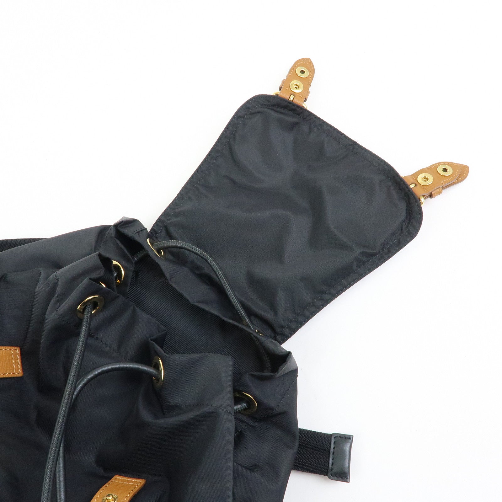 BURBERRY Nylon Leather Backpack Rucksack Gold Chain Black