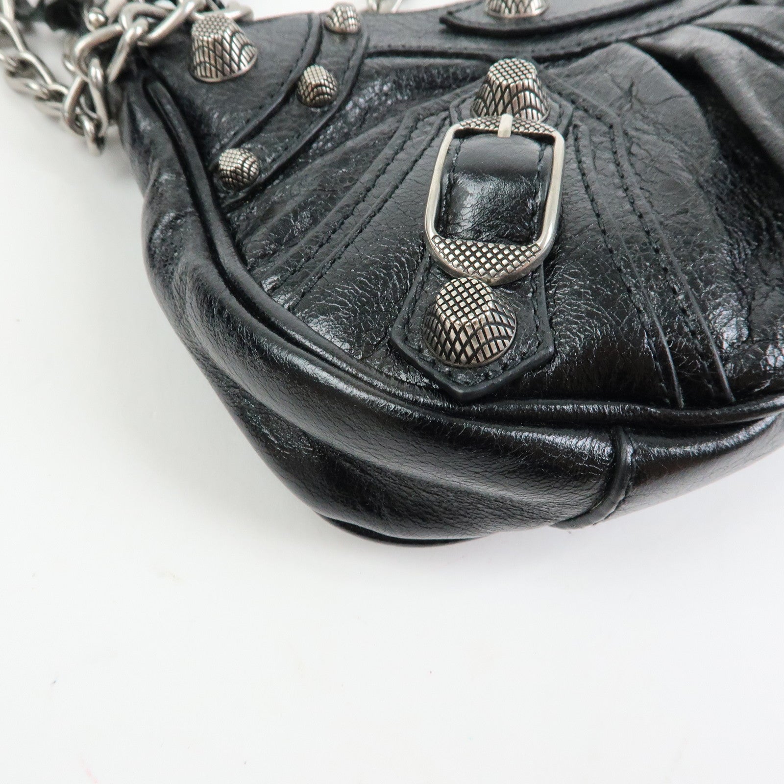 BALENCIAGA Le Cagole Mini Leather Chain Shoulder Bag Black 695814