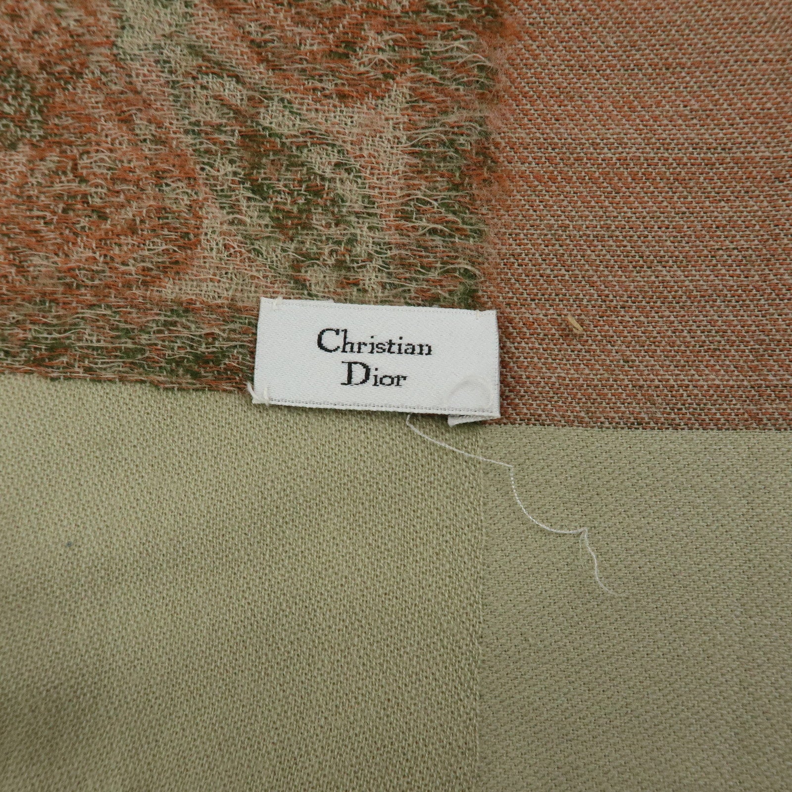 Christian Dior Wool 100% Scarf Paisley Stole Green Coral
