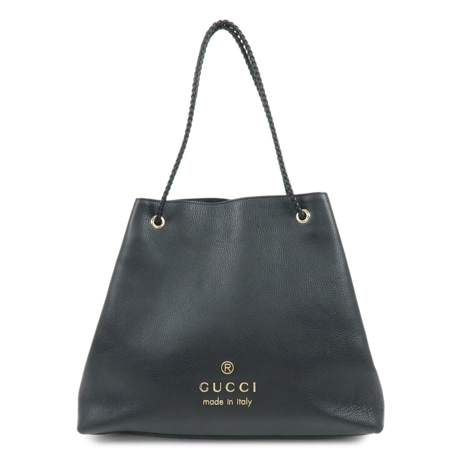 GUCCI Logo Leather Tote Bag Shoulder Bag Black 380118