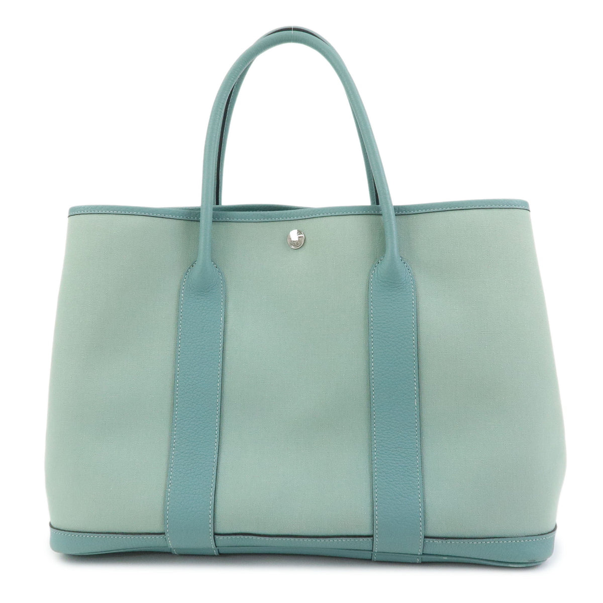 HERMES Garden Party PM Toile Officier N Stamped Tote Bag Sage Green