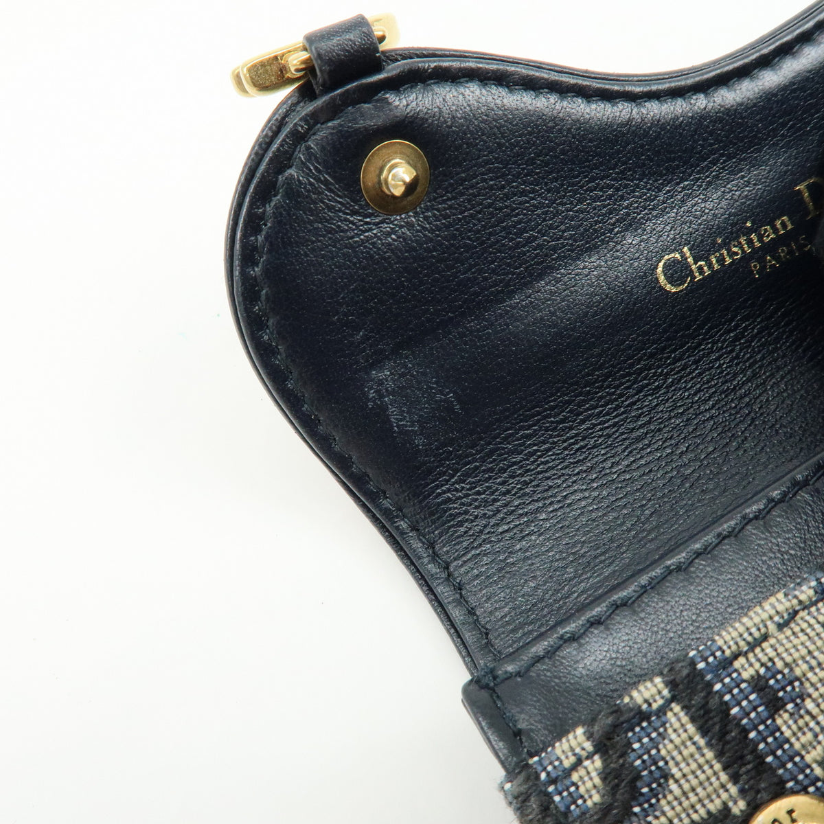 Christian Dior Oblique Saddle Jacquard Canvas Leather Card Case Navy
