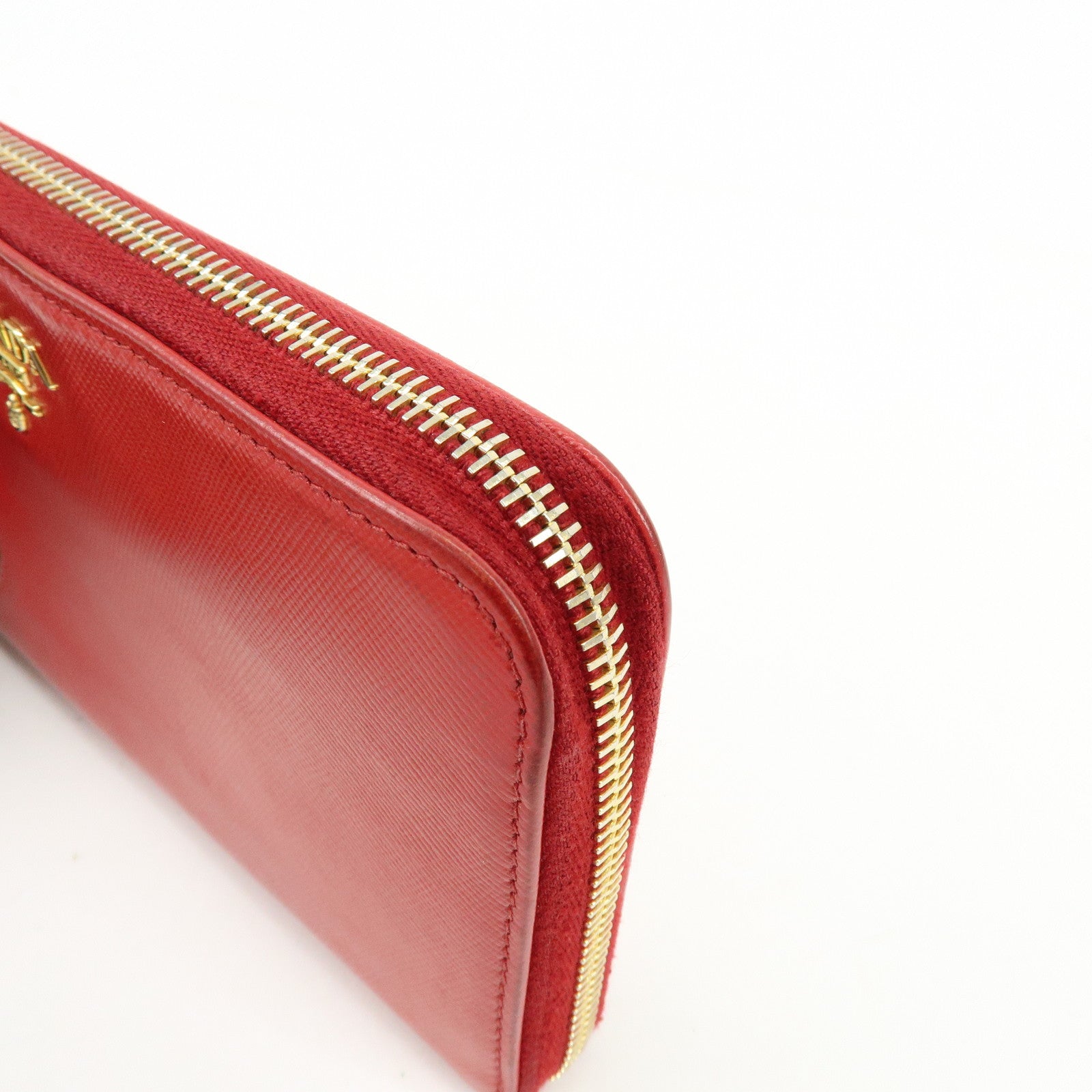 PRADA Saffiano Leather Cherry Round Zippy Long Wallet Red