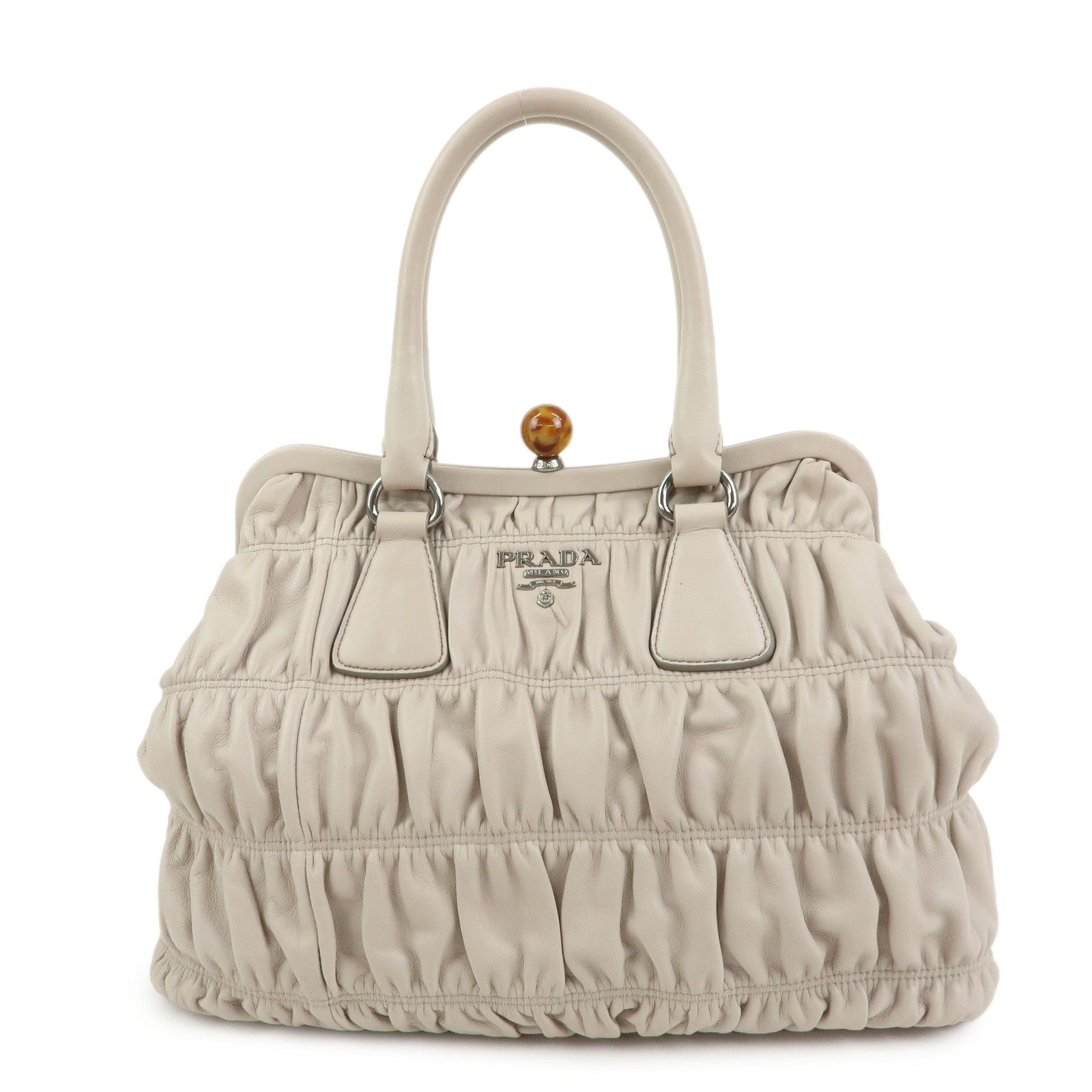 PRADA Nappa Gaufre Leather Hand Bag Tote Bag Ivory BN2242