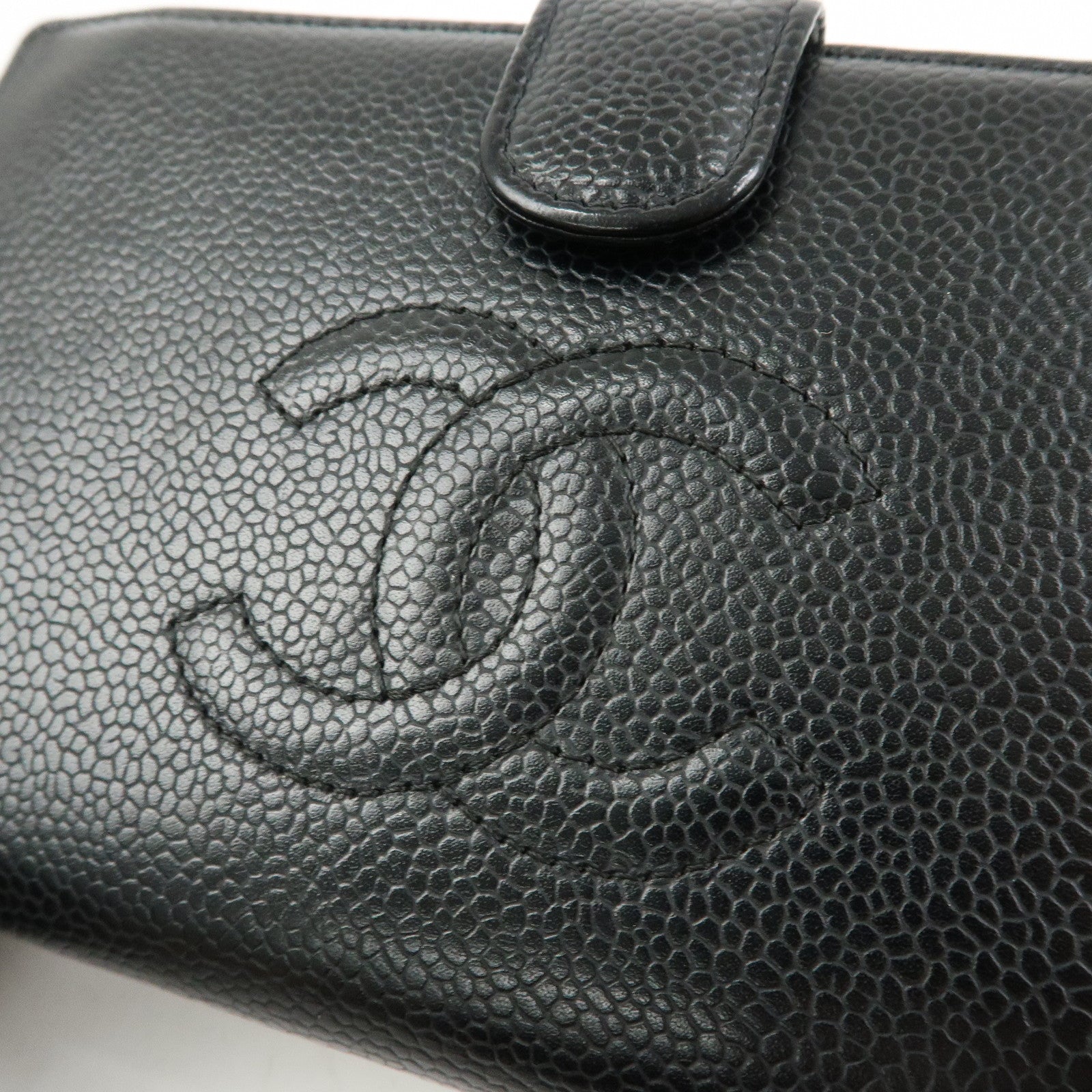 CHANEL COCO Mark Caviarskin Bi-fold Long Wallet  Black A82281
