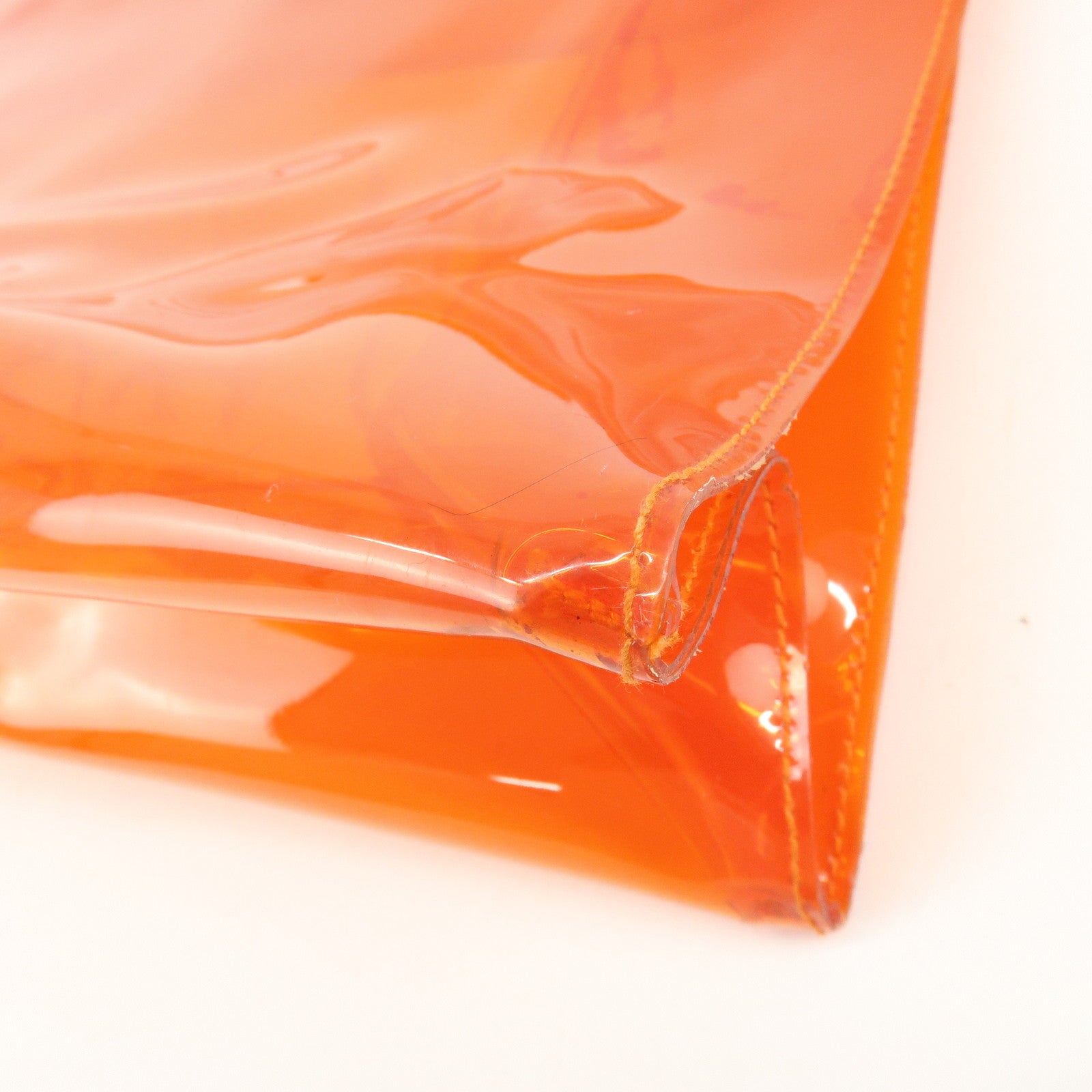 HERMES Kelly Vinyl Hand Bag Clear Orange