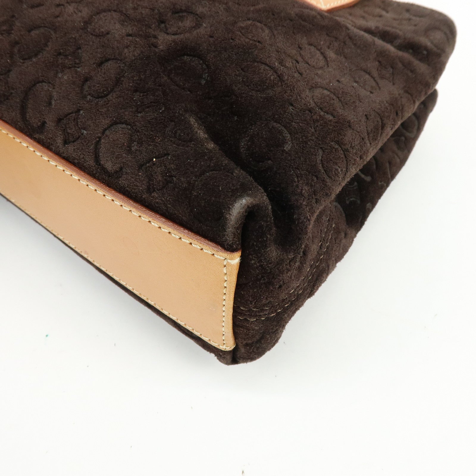 CELINE C Macadam Suede Leather Hand Bag Tote Bag Dark Brown