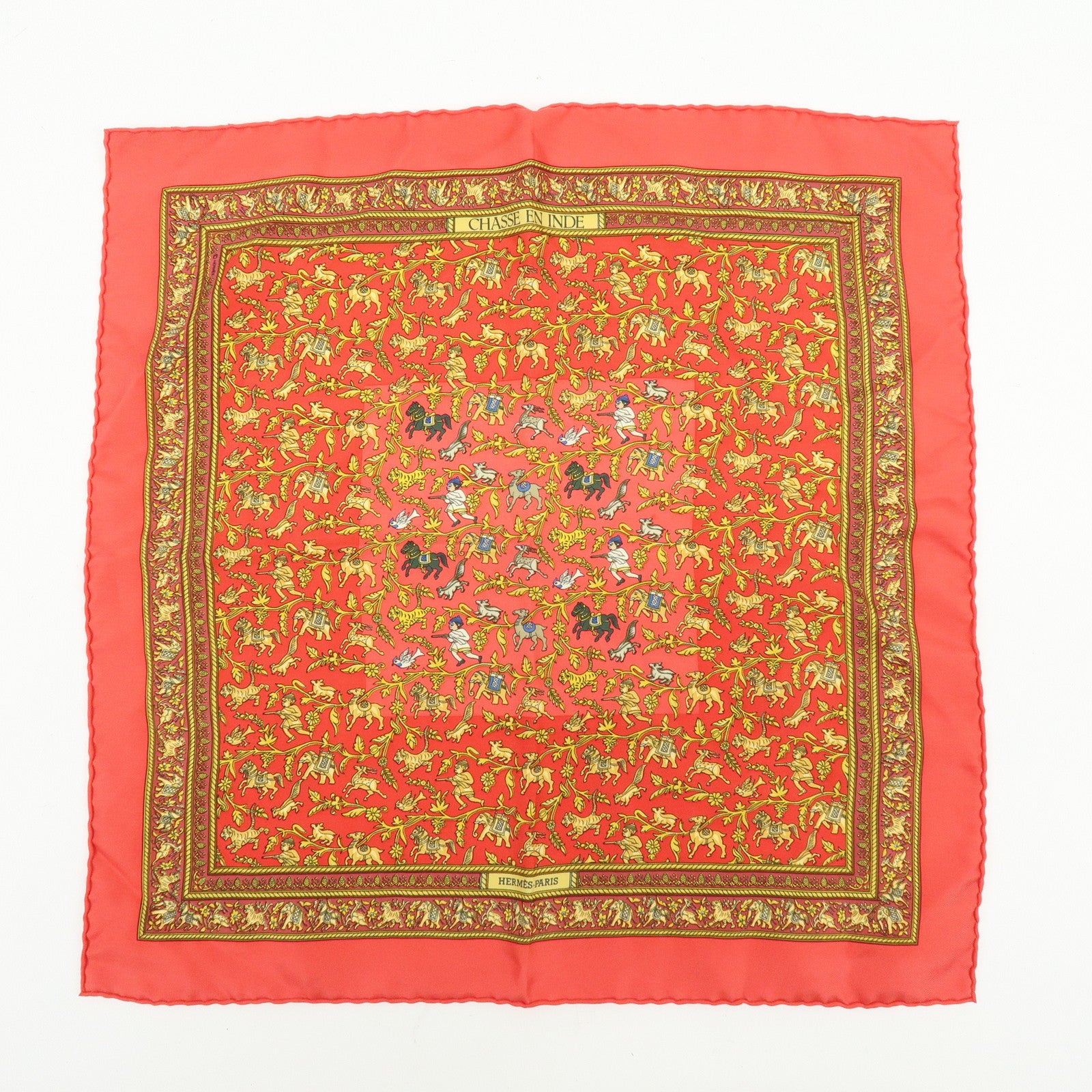 HERMES Set of 2 Carre 42 Silk Scarf PARURES DES SABLES/CHASSE EN INDE