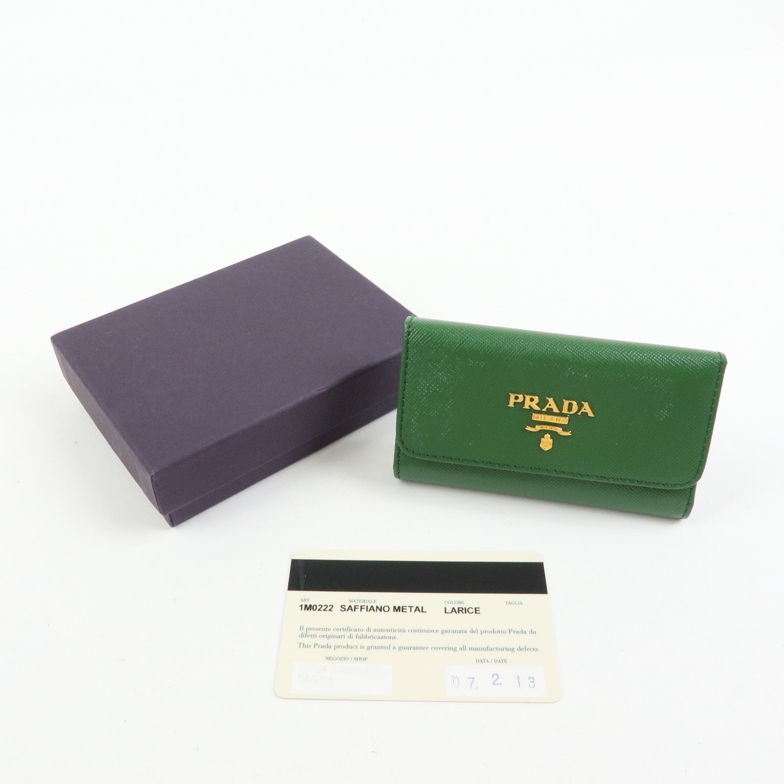 PRADA Logo Saffiano Leather 6 Rings Key Case Key Holder Green 1M0222