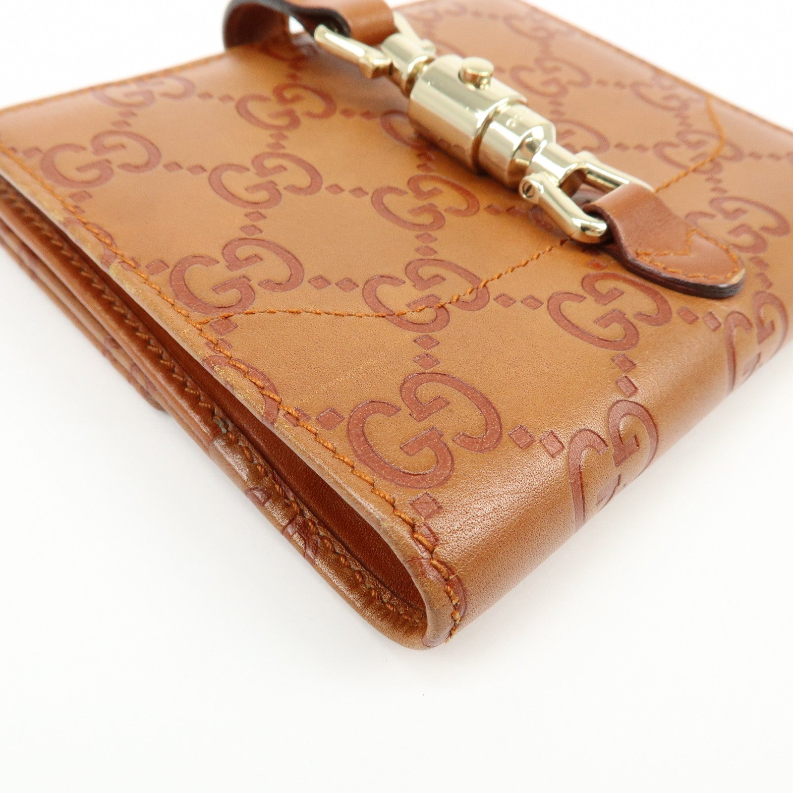 GUCCI New Jackie Guccissima Leather Compact Wallet Brown 141435