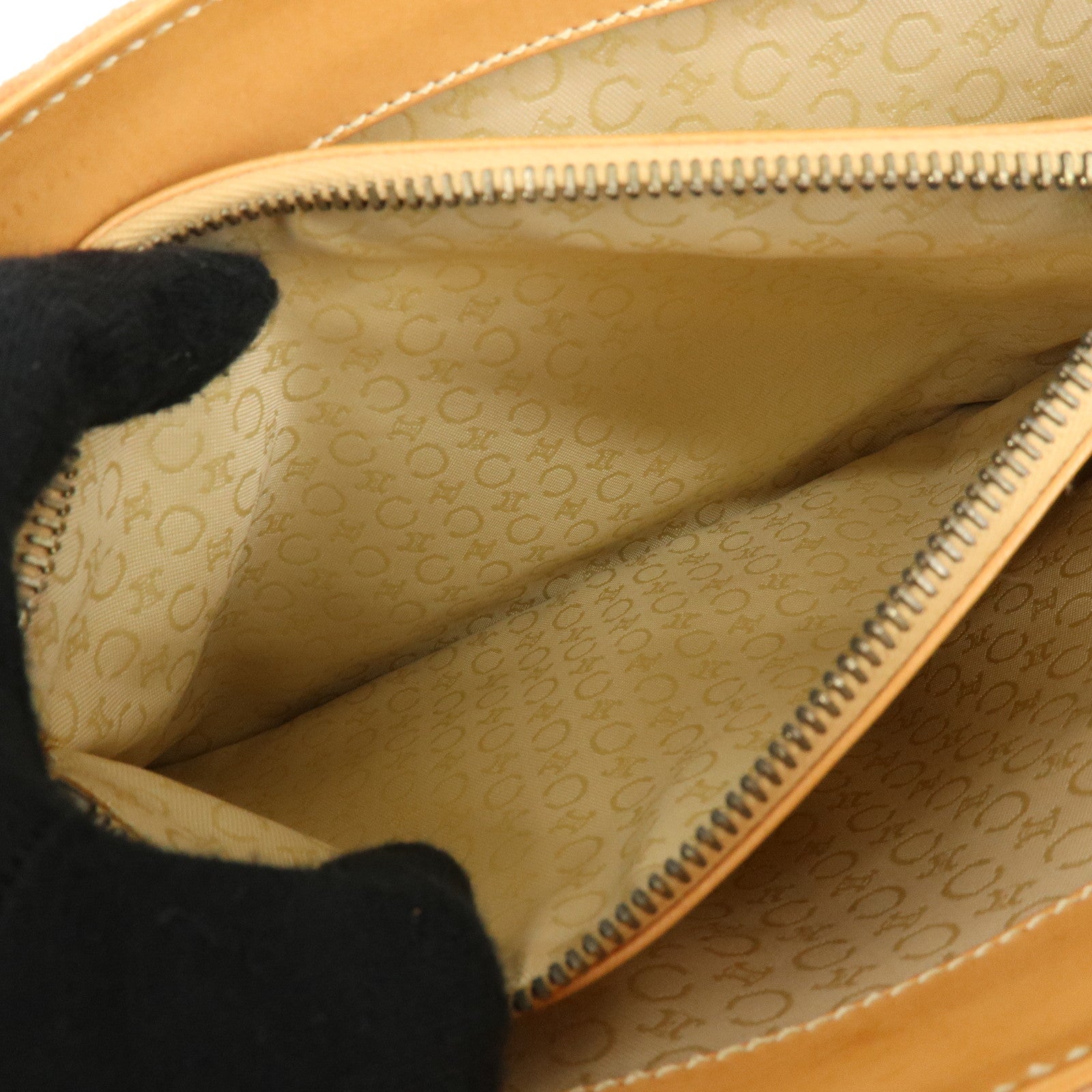 CELINE C Macadam Suede Leather Hand Bag Tote Bag Orange Beige