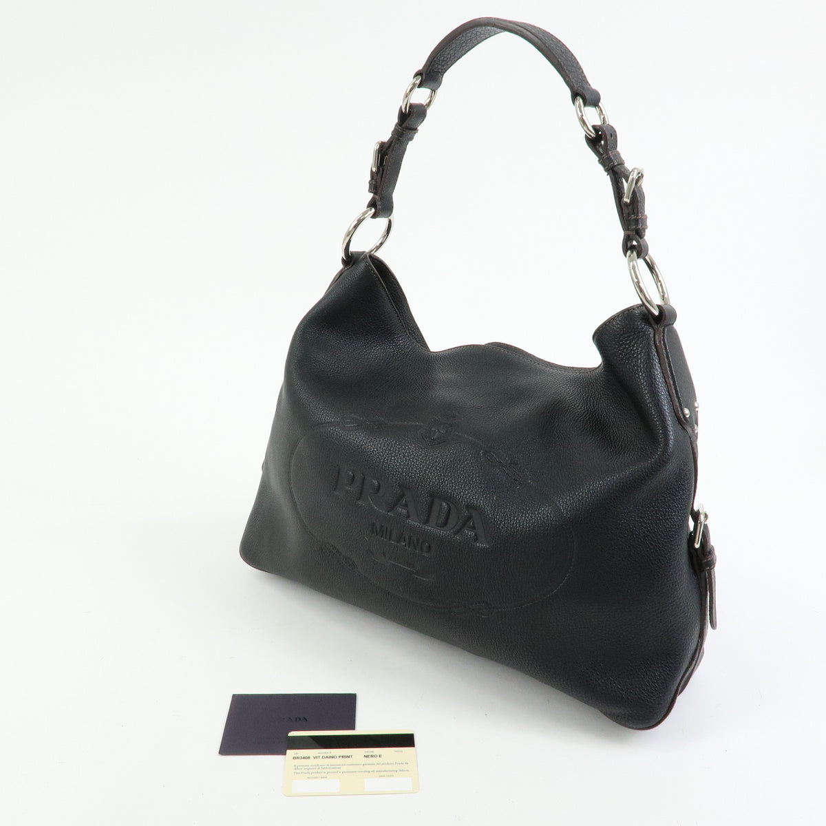 PRADA Leather Shoulder Bag Hand Bag Black BR3648