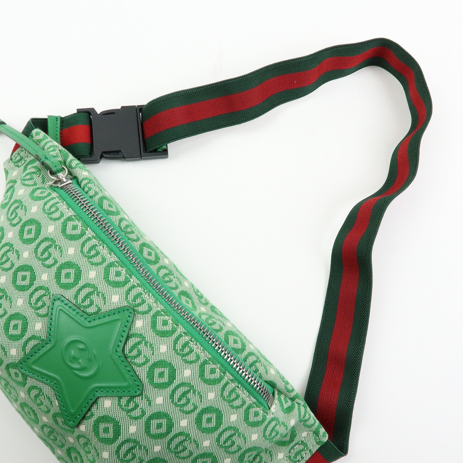 GUCCI Children's Sherry Canvas Leather Body Bag Waist Bag Green 502095