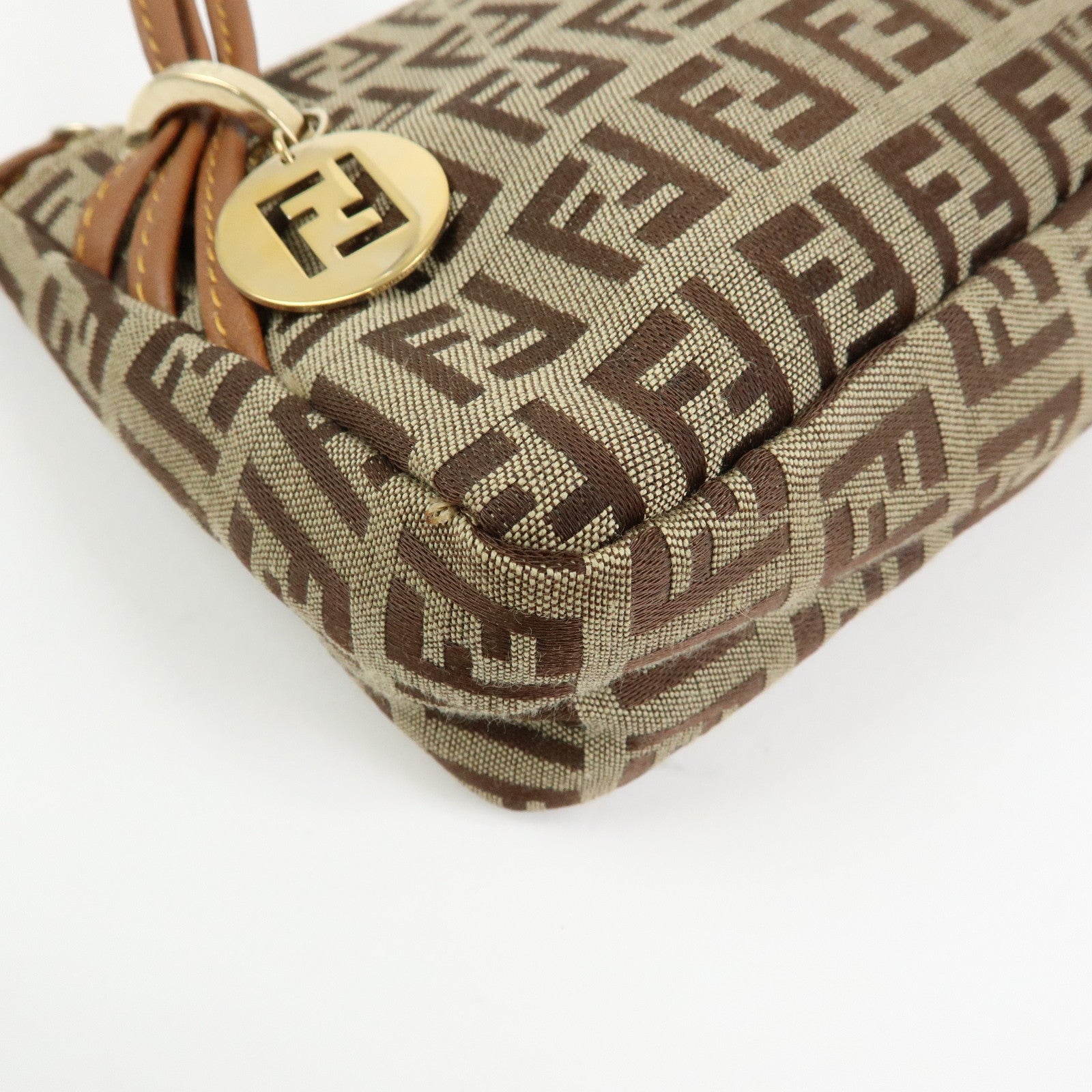 FENDI Zucchino Canvas Leather Hand Bag Accessory Pouch Beige 8BR513