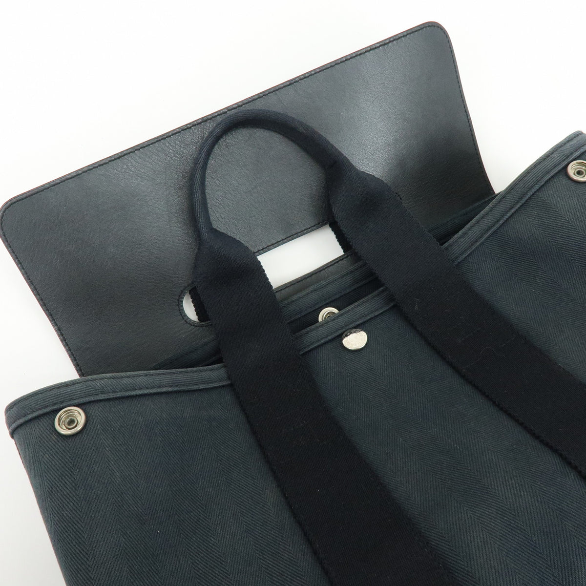 HERMES Valparaiso PM Canvas Leather Tote Bag Hand Bag Black