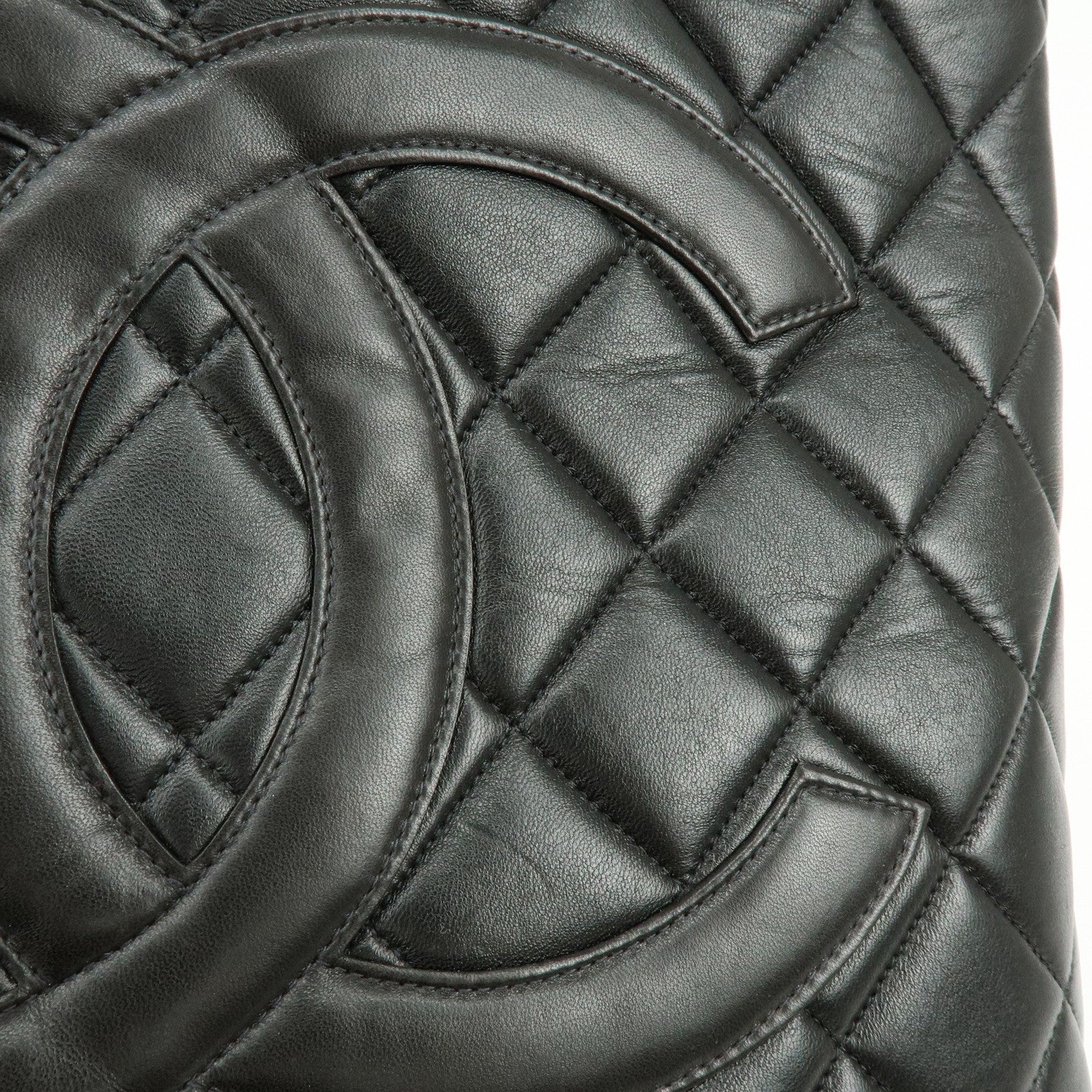 CHANEL Matelasse COCO Mark Calf Skin Medallion Tote Bag Black A01804